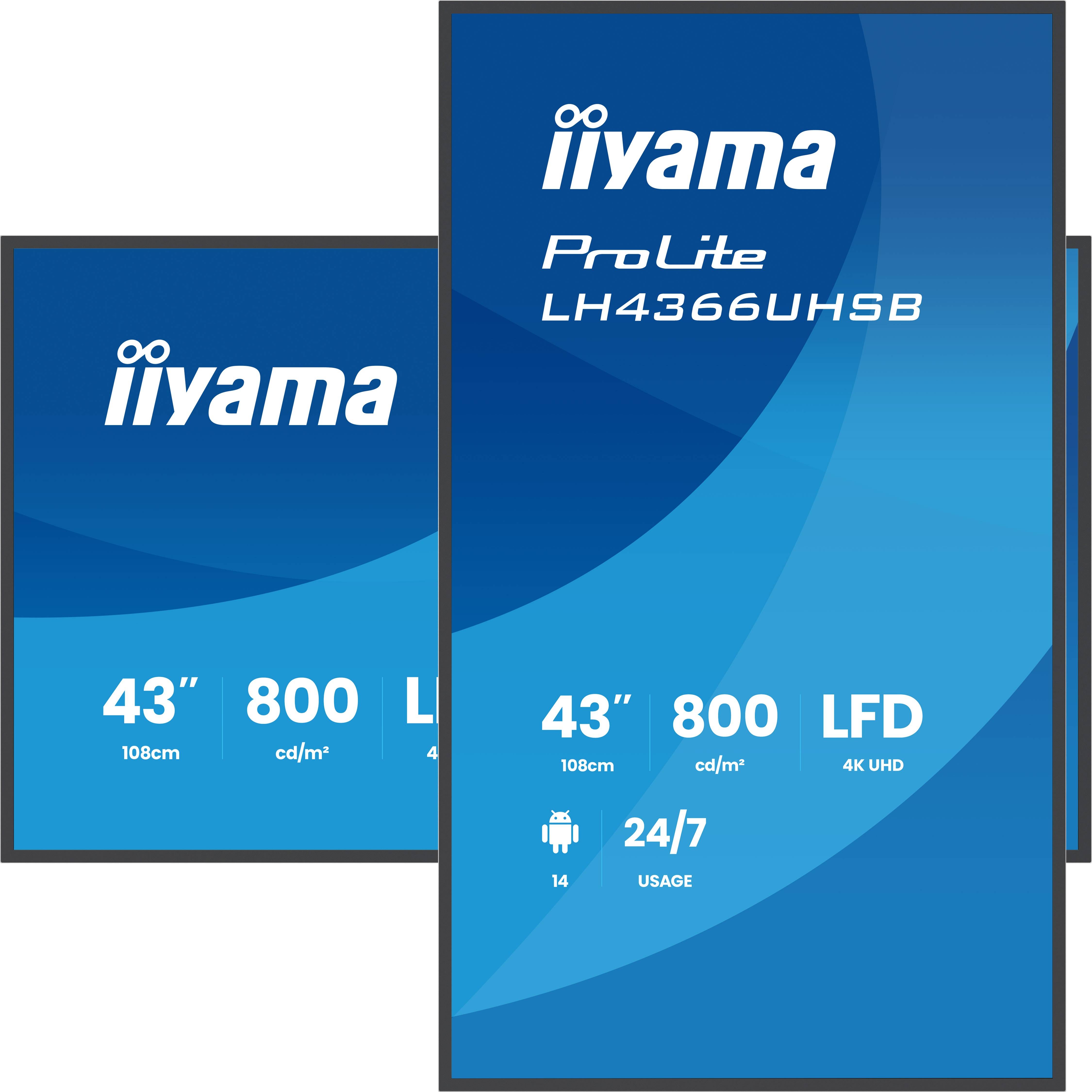 iiyama LH4366UHSB-B1AG beeldkrant Digitale signage flatscreen 109,2 cm (43") LCD Wifi 800 cd/m² 4K Ultra HD Zwart Type processor Android 24/7