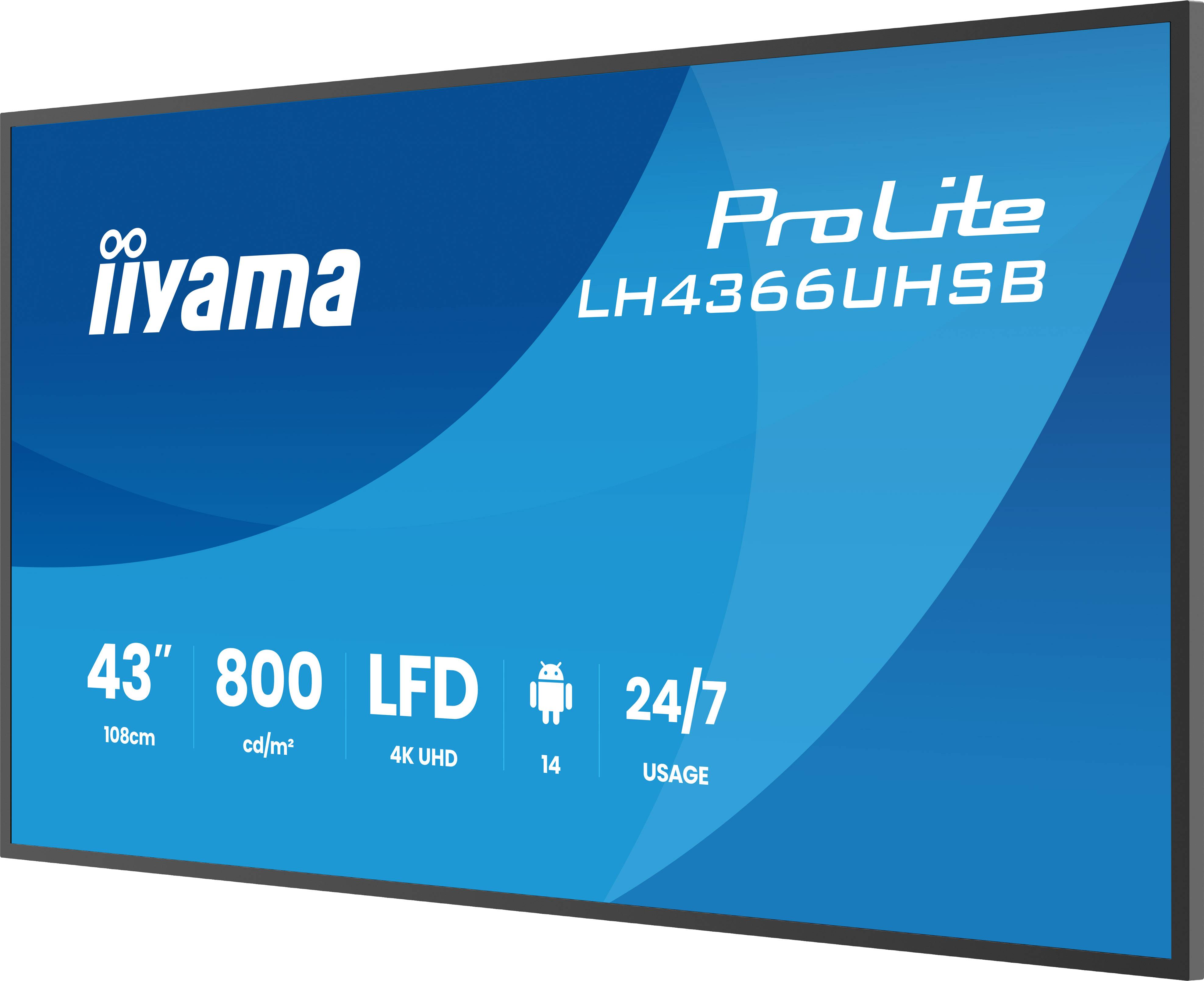 iiyama LH4366UHSB-B1AG beeldkrant Digitale signage flatscreen 109,2 cm (43") LCD Wifi 800 cd/m² 4K Ultra HD Zwart Type processor Android 24/7