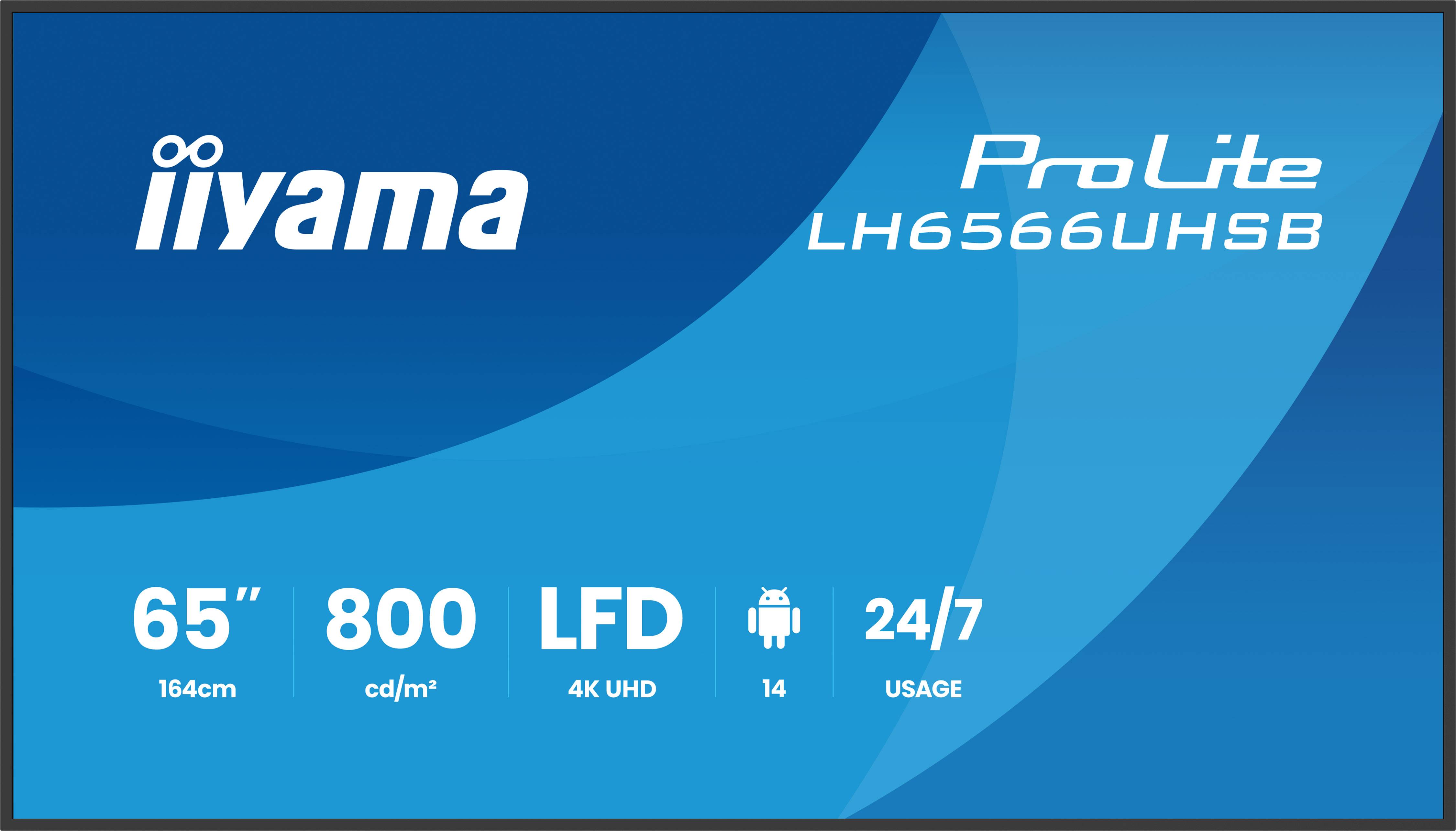 iiyama LH6566UHSB-B1AG beeldkrant Digitale signage flatscreen 165,1 cm (65") LCD Wifi 800 cd/m² 4K Ultra HD Zwart Type processor Android 24/7