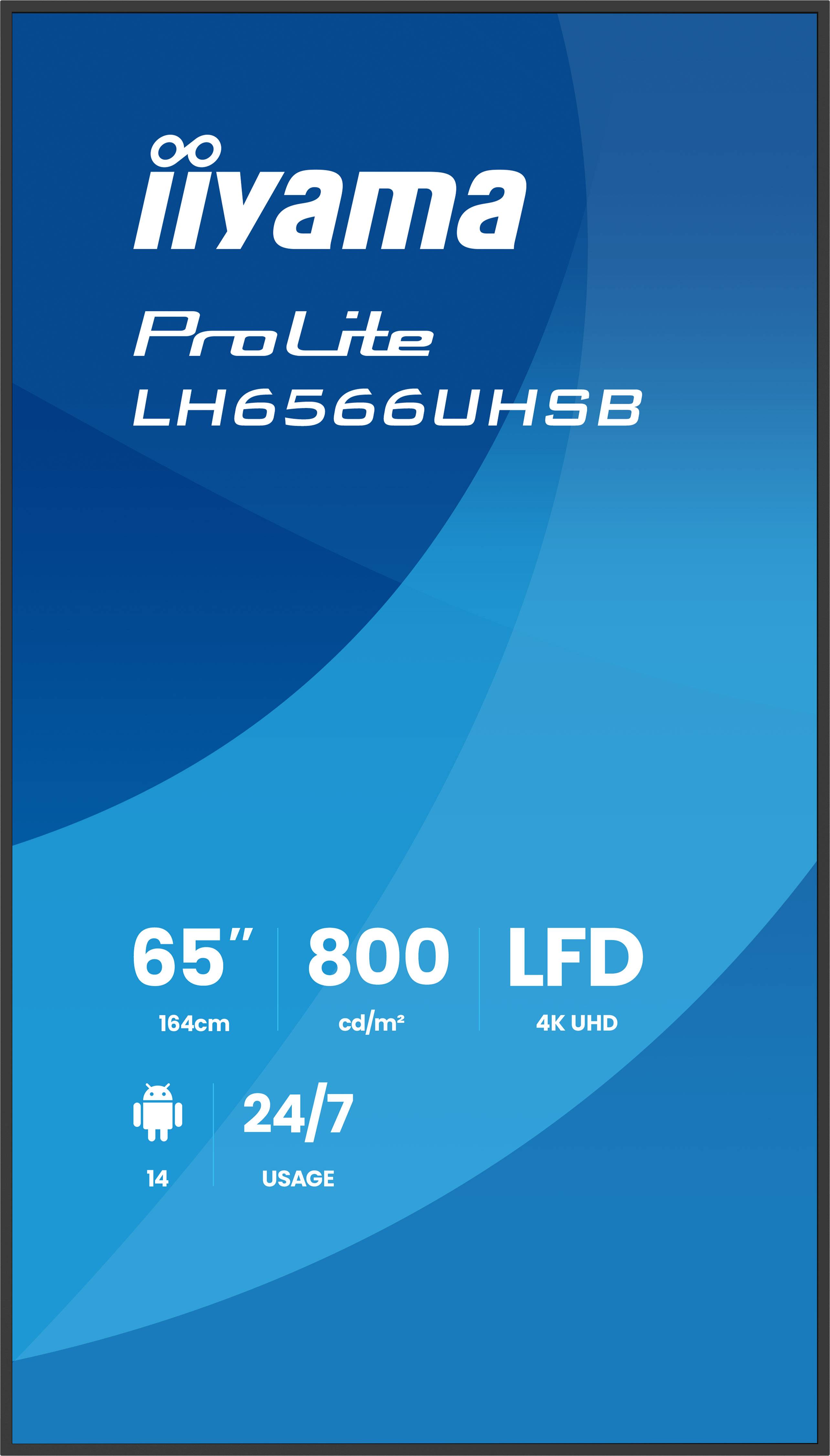 iiyama LH6566UHSB-B1AG beeldkrant Digitale signage flatscreen 165,1 cm (65") LCD Wifi 800 cd/m² 4K Ultra HD Zwart Type processor Android 24/7
