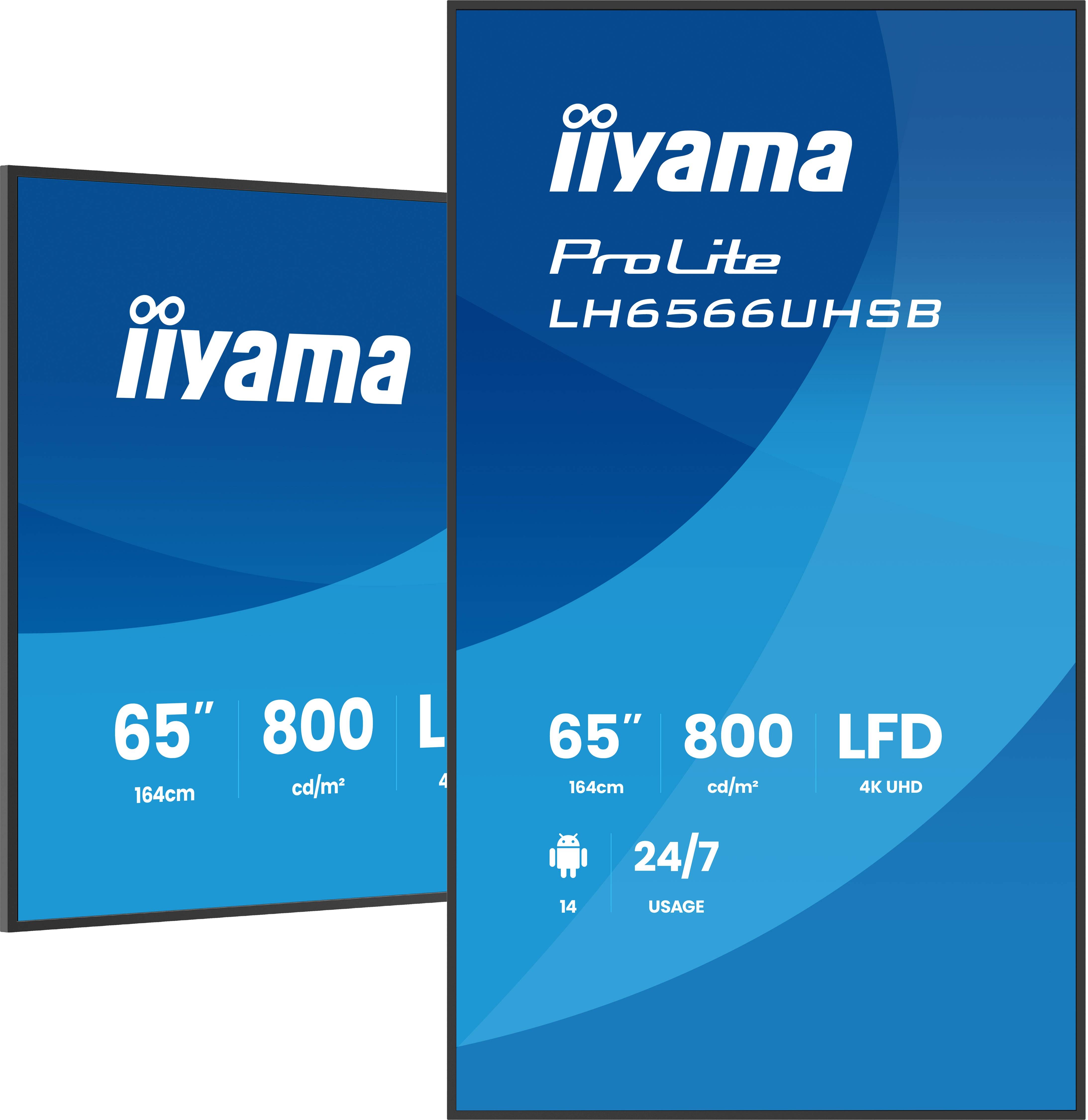 iiyama LH6566UHSB-B1AG beeldkrant Digitale signage flatscreen 165,1 cm (65") LCD Wifi 800 cd/m² 4K Ultra HD Zwart Type processor Android 24/7