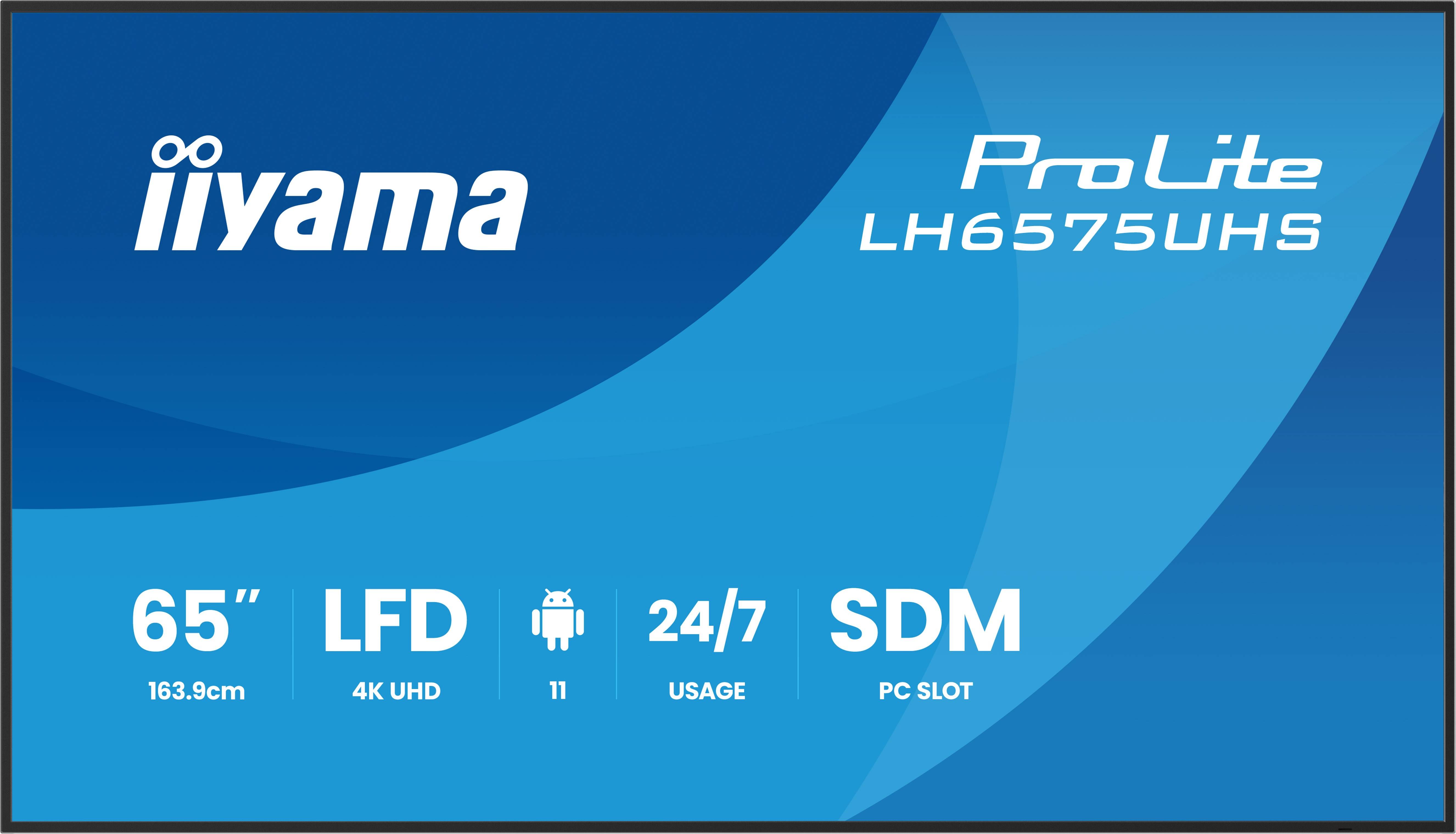 iiyama LH6575UHS-B2AG beeldkrant Digitale signage flatscreen 163,8 cm (64.5") LCD Wifi 500 cd/m² 4K Ultra HD Zwart Type processor Android 11 24/7