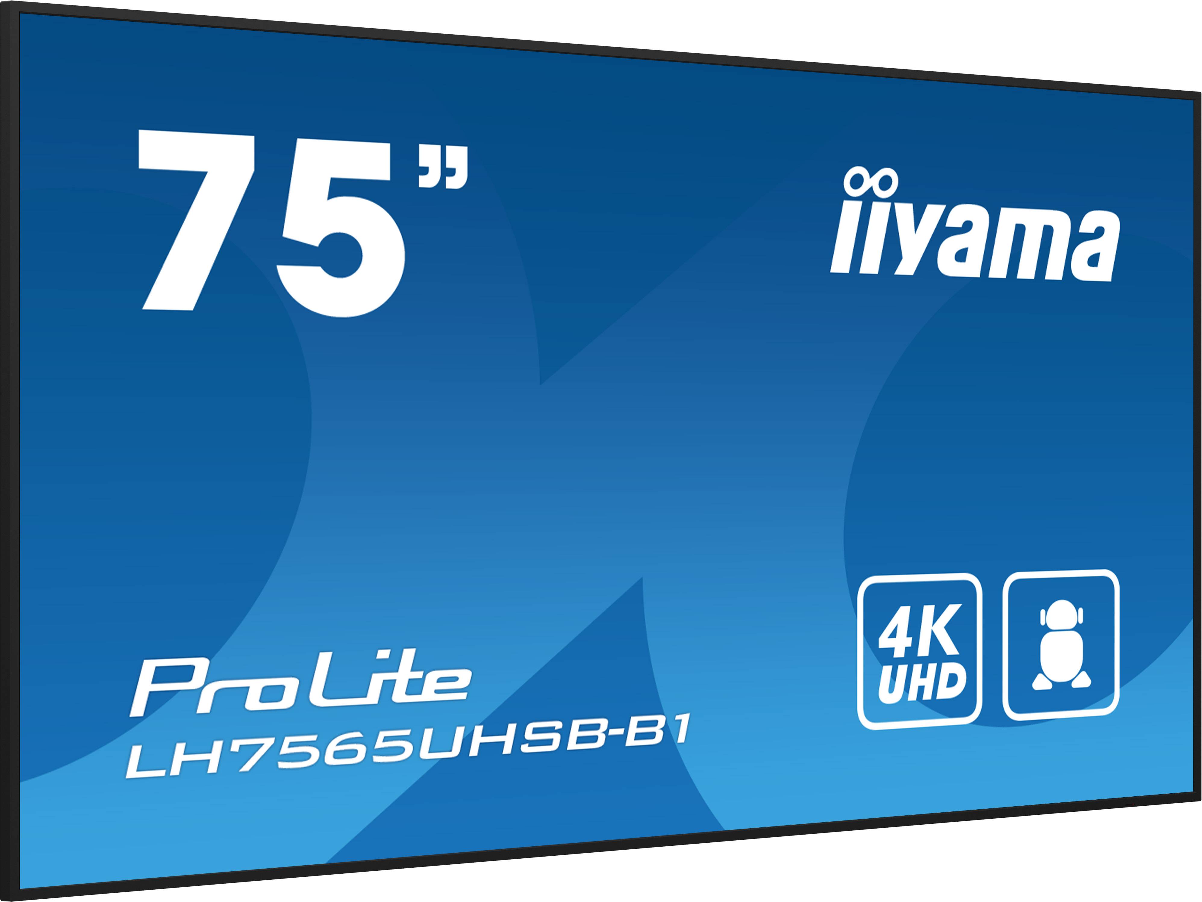 iiyama LH7565UHSB-B1 beeldkrant Kiosk-ontwerp 189,2 cm (74.5") LED Wifi 800 cd/m² 4K Ultra HD Zwart Type processor Android 11 24/7