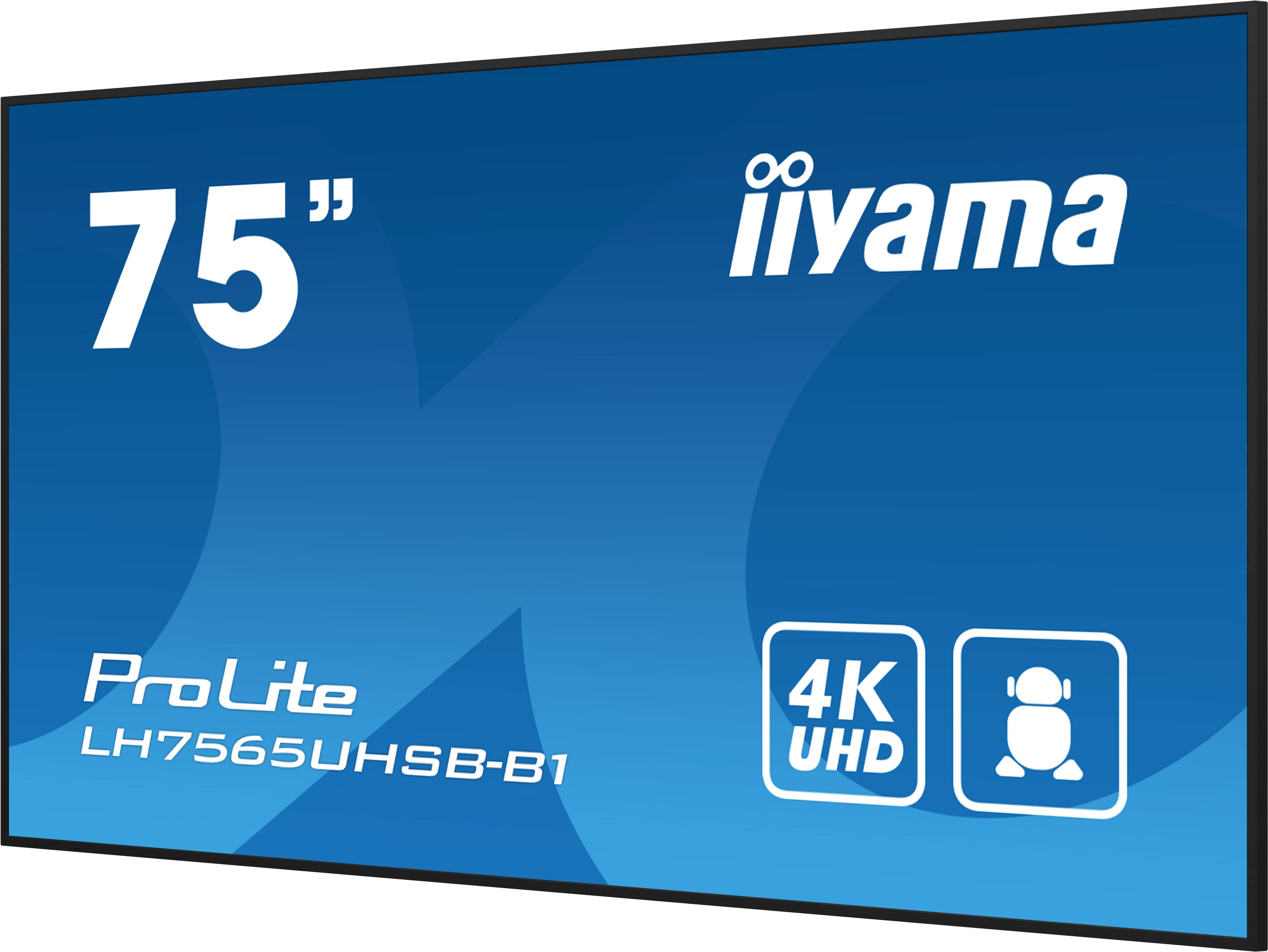 iiyama LH7565UHSB-B1 beeldkrant Kiosk-ontwerp 189,2 cm (74.5") LED Wifi 800 cd/m² 4K Ultra HD Zwart Type processor Android 11 24/7