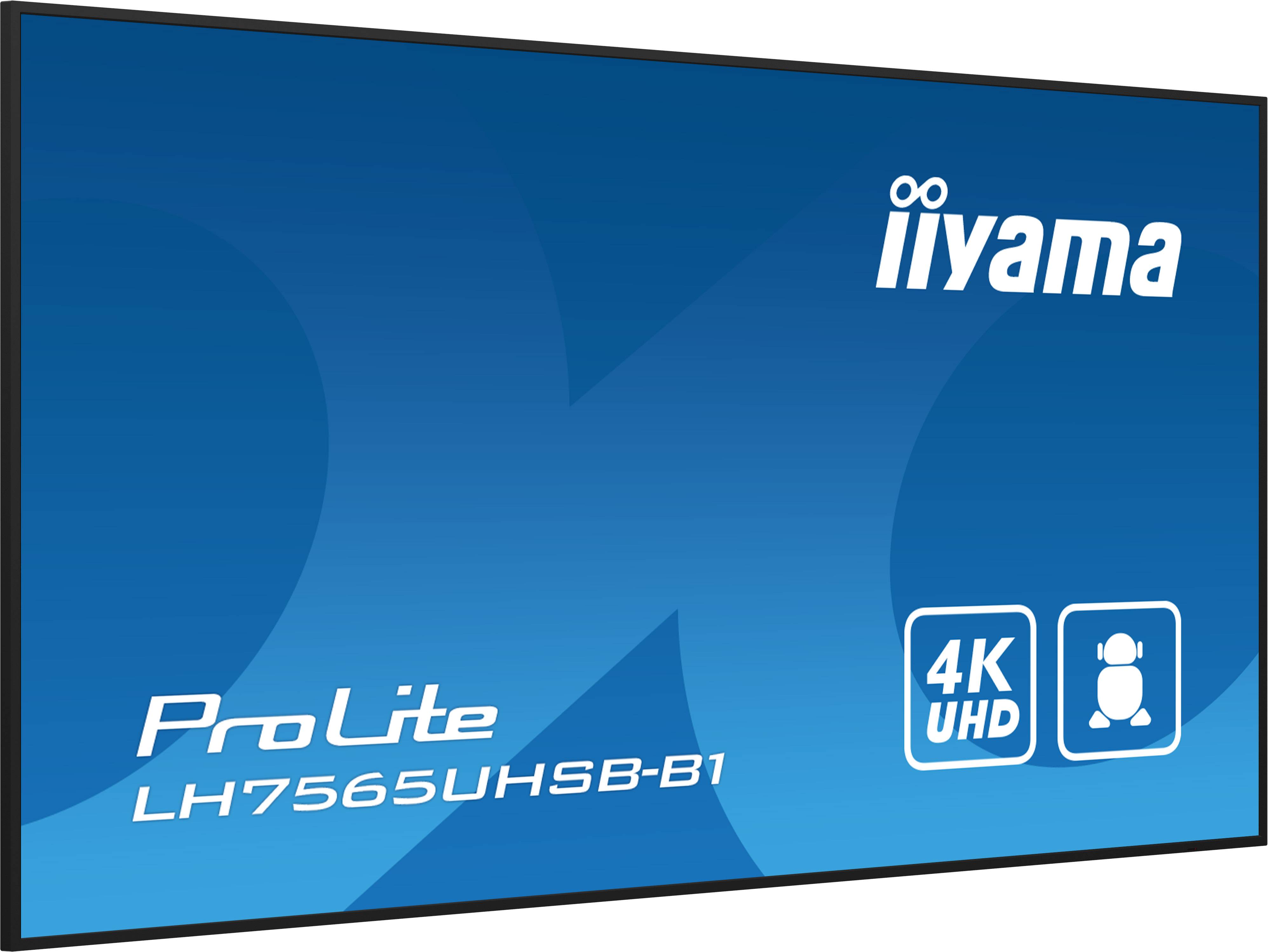 iiyama LH7575UHS-B1AG beeldkrant Digitale signage flatscreen 190,5 cm (75") LCD Wifi 500 cd/m² 4K Ultra HD Zwart Type processor Android 11 24/7