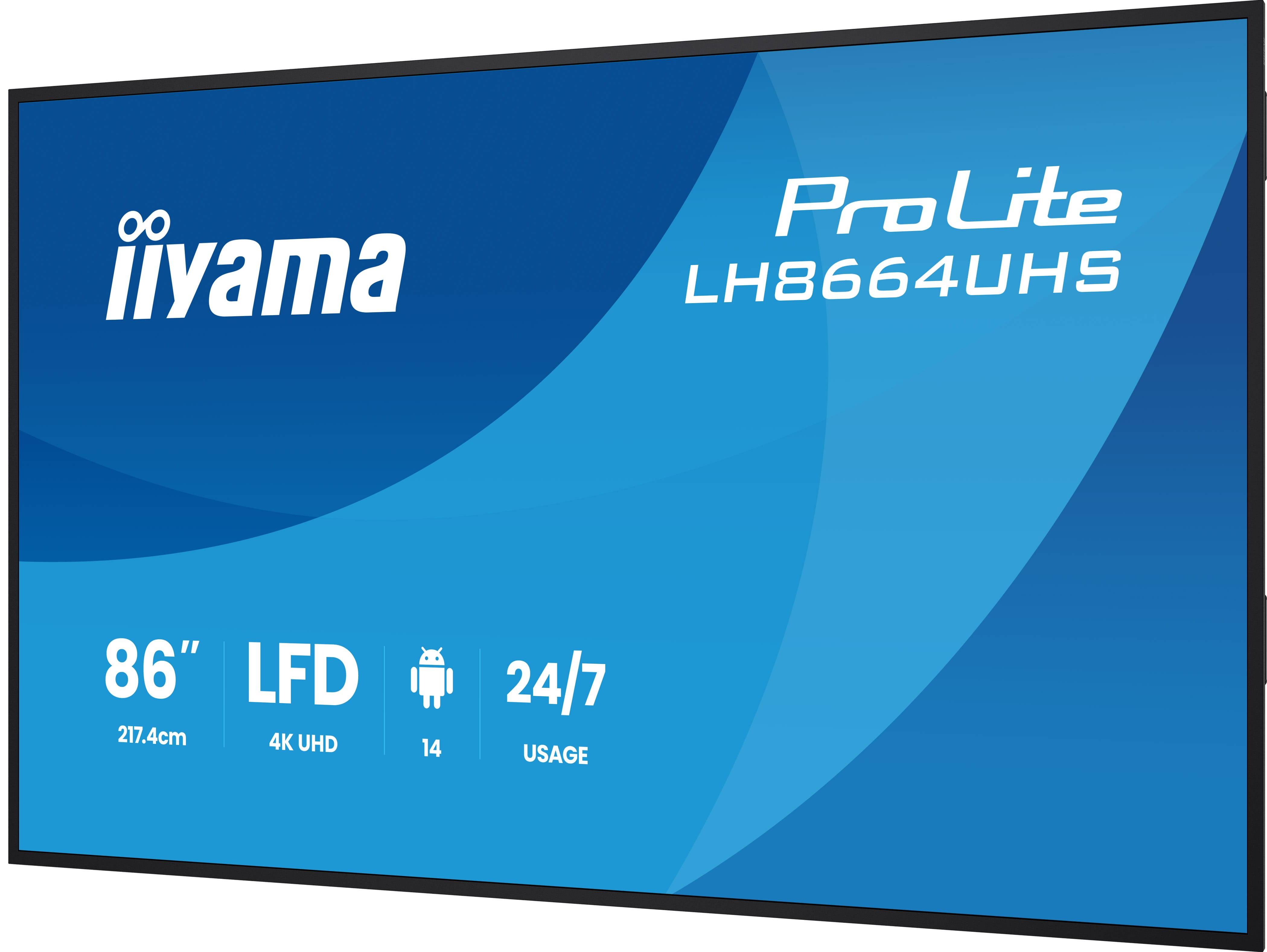 iiyama LH8664UHS-B3AG beeldkrant Digitale signage flatscreen 2,17 m (85.6") Wifi 450 cd/m² 4K Ultra HD Zwart Type processor Android 24/7