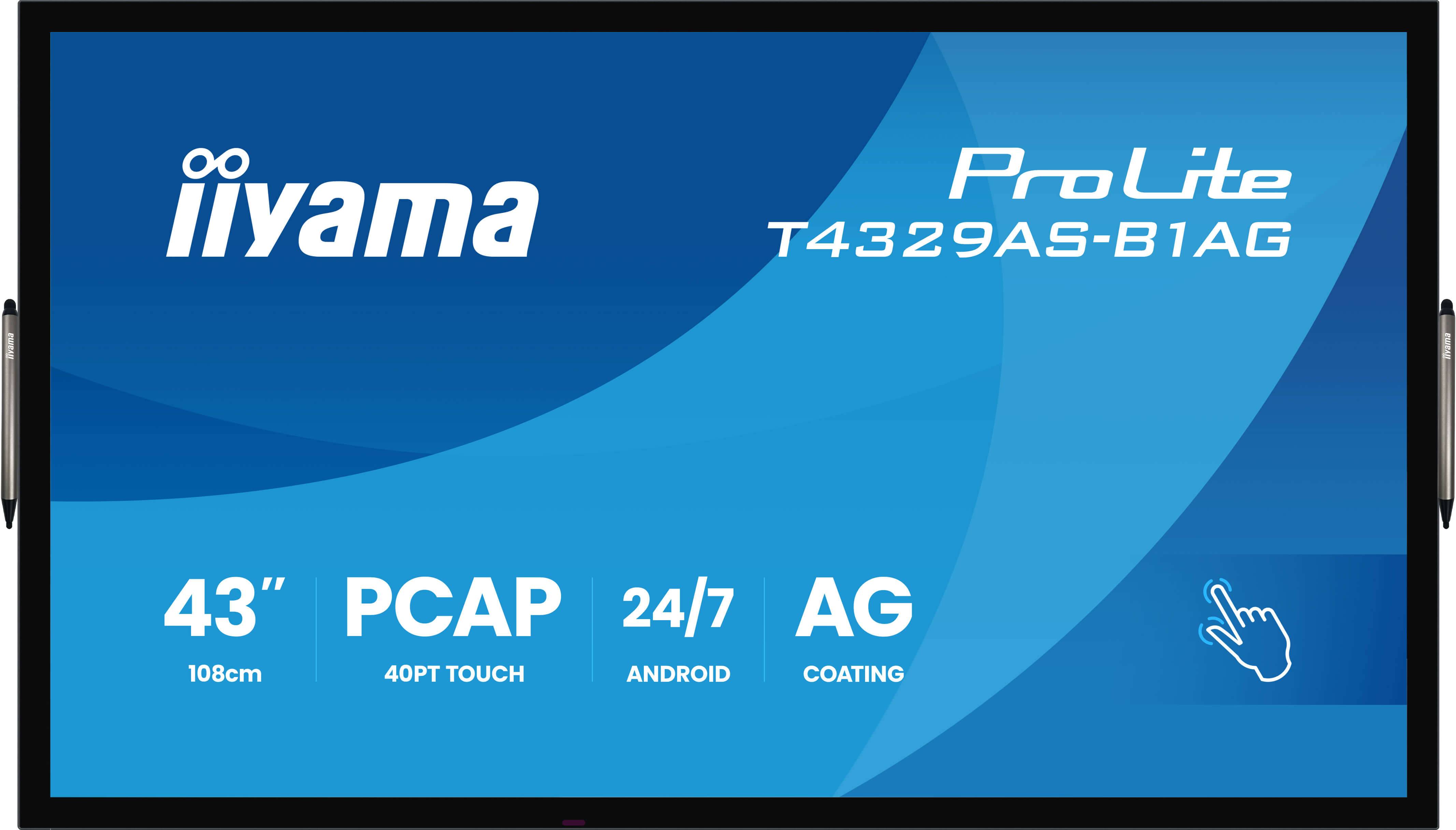 iiyama T4329AS-B1AG beeldkrant Interactief flatscreen 108 cm (42.5") LED Wifi 500 cd/m² 4K Ultra HD Zwart Touchscreen Type processor Android 24/7