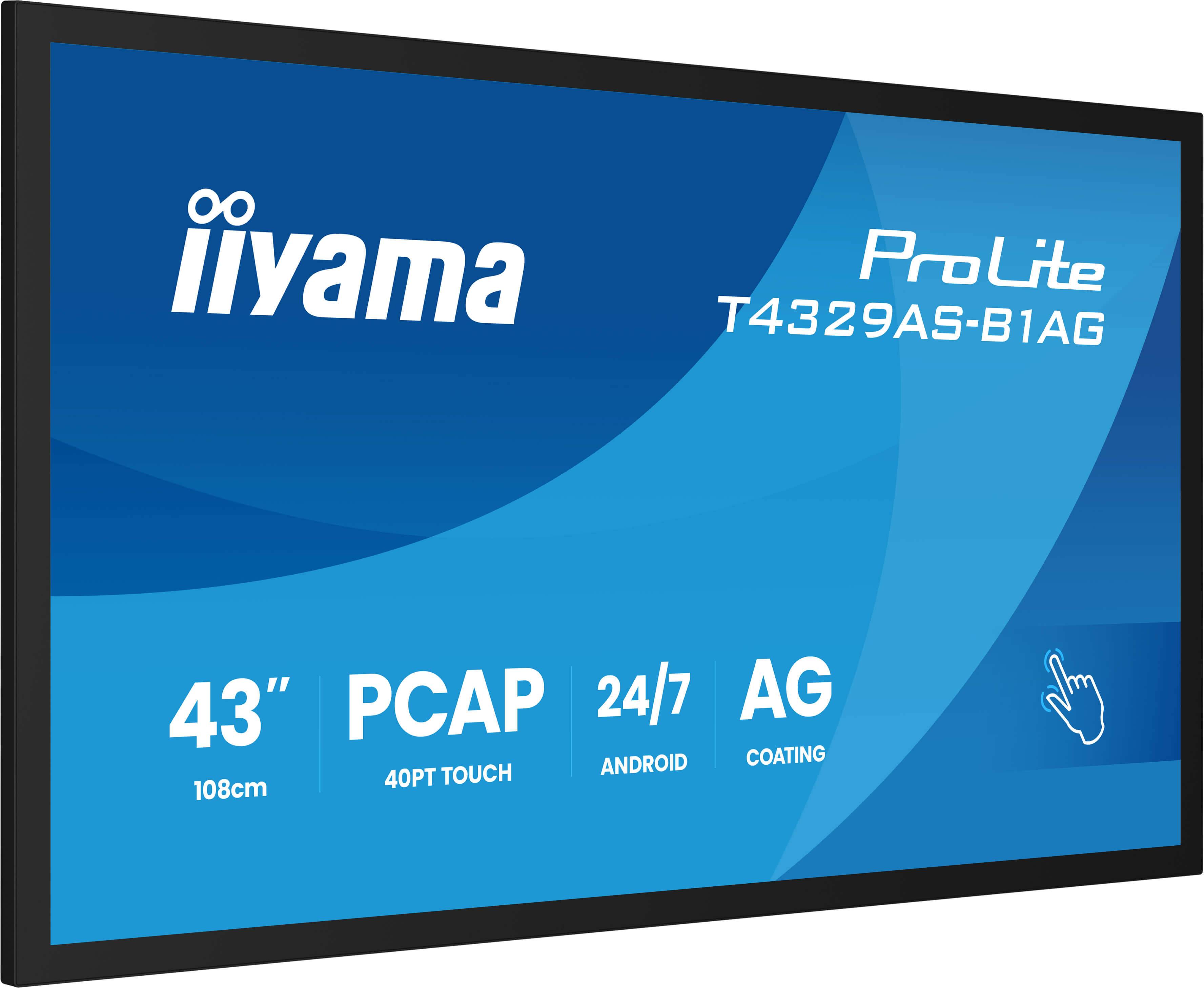 iiyama T4329AS-B1AG beeldkrant Interactief flatscreen 108 cm (42.5") LED Wifi 500 cd/m² 4K Ultra HD Zwart Touchscreen Type processor Android 24/7