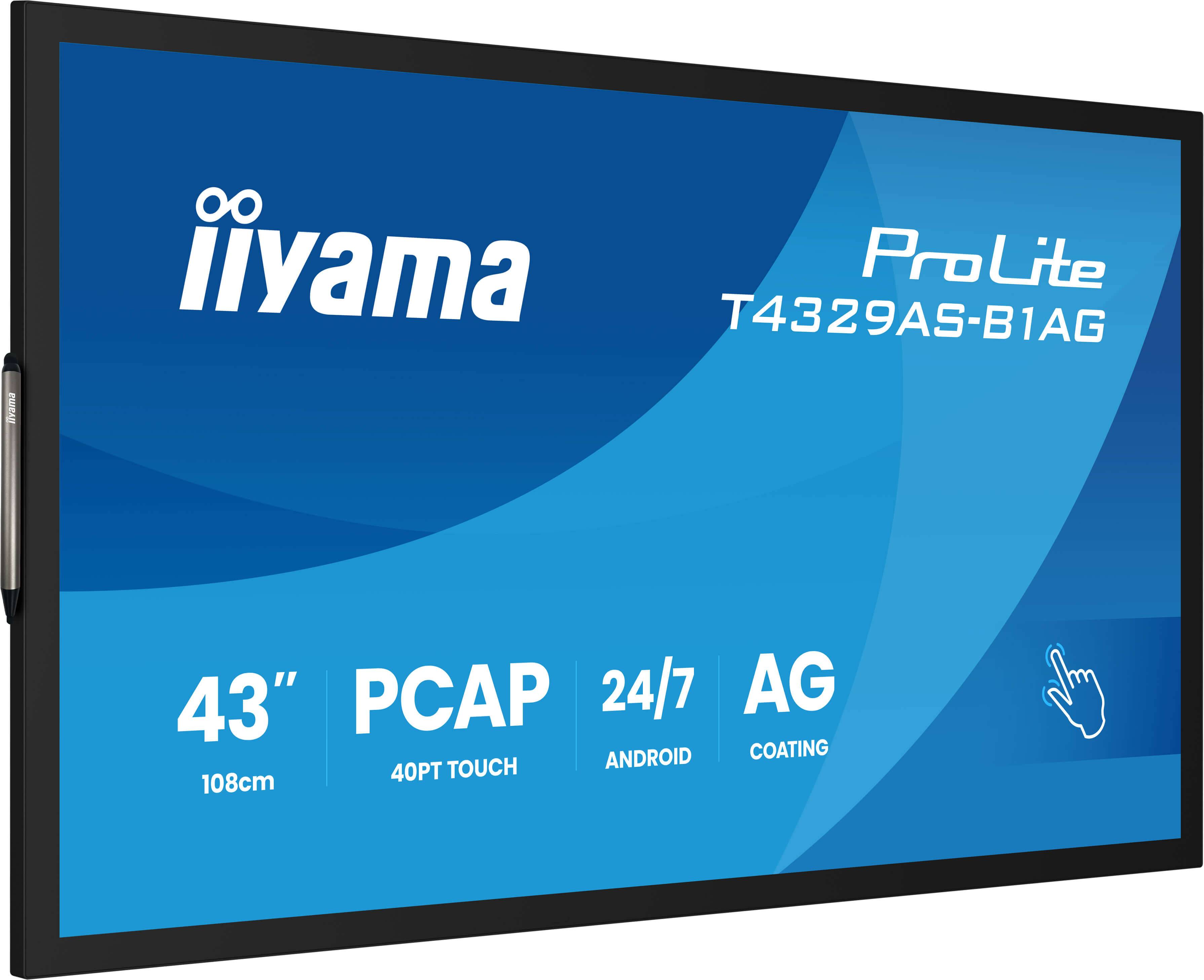 iiyama T4329AS-B1AG beeldkrant Interactief flatscreen 108 cm (42.5") LED Wifi 500 cd/m² 4K Ultra HD Zwart Touchscreen Type processor Android 24/7