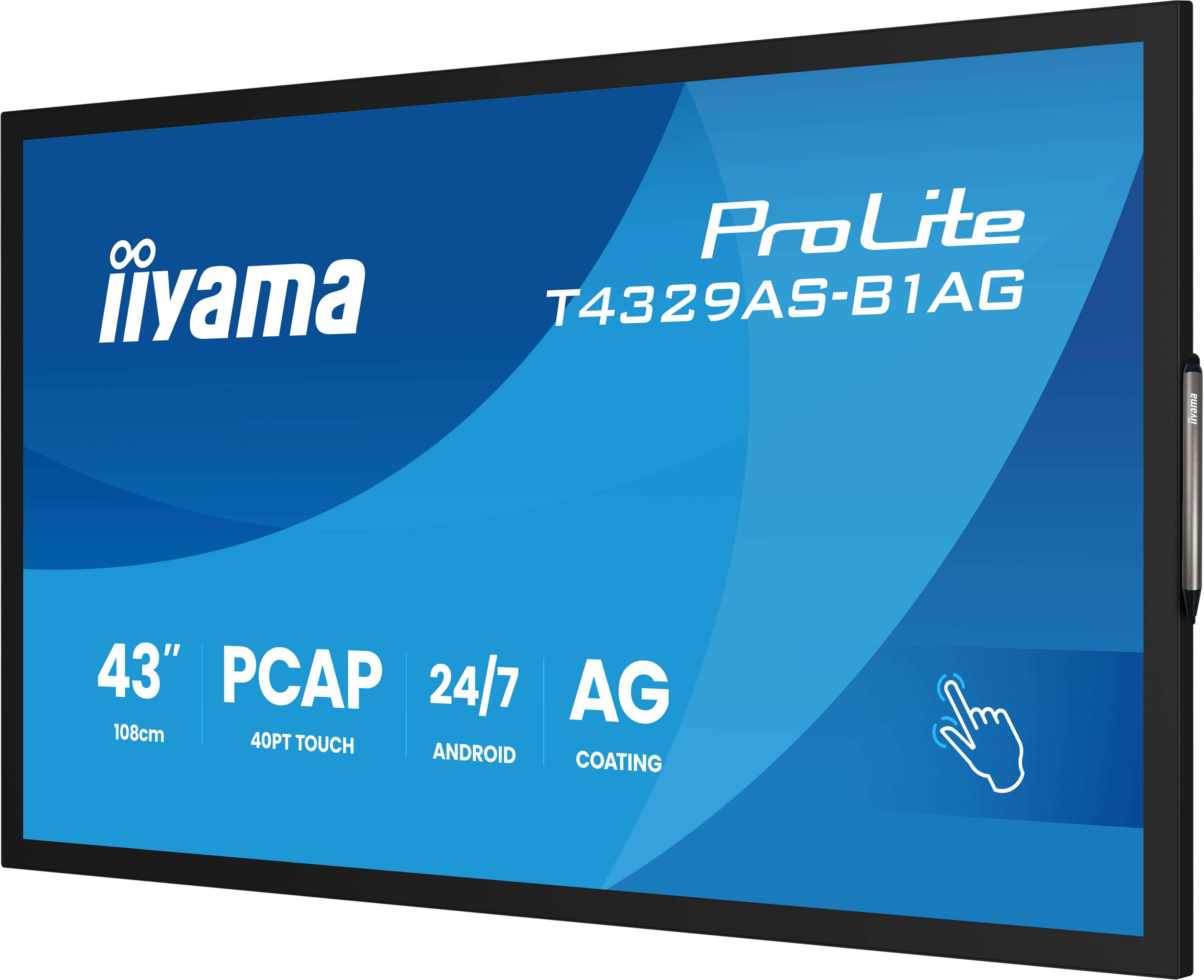 iiyama T4329AS-B1AG beeldkrant Interactief flatscreen 108 cm (42.5") LED Wifi 500 cd/m² 4K Ultra HD Zwart Touchscreen Type processor Android 24/7