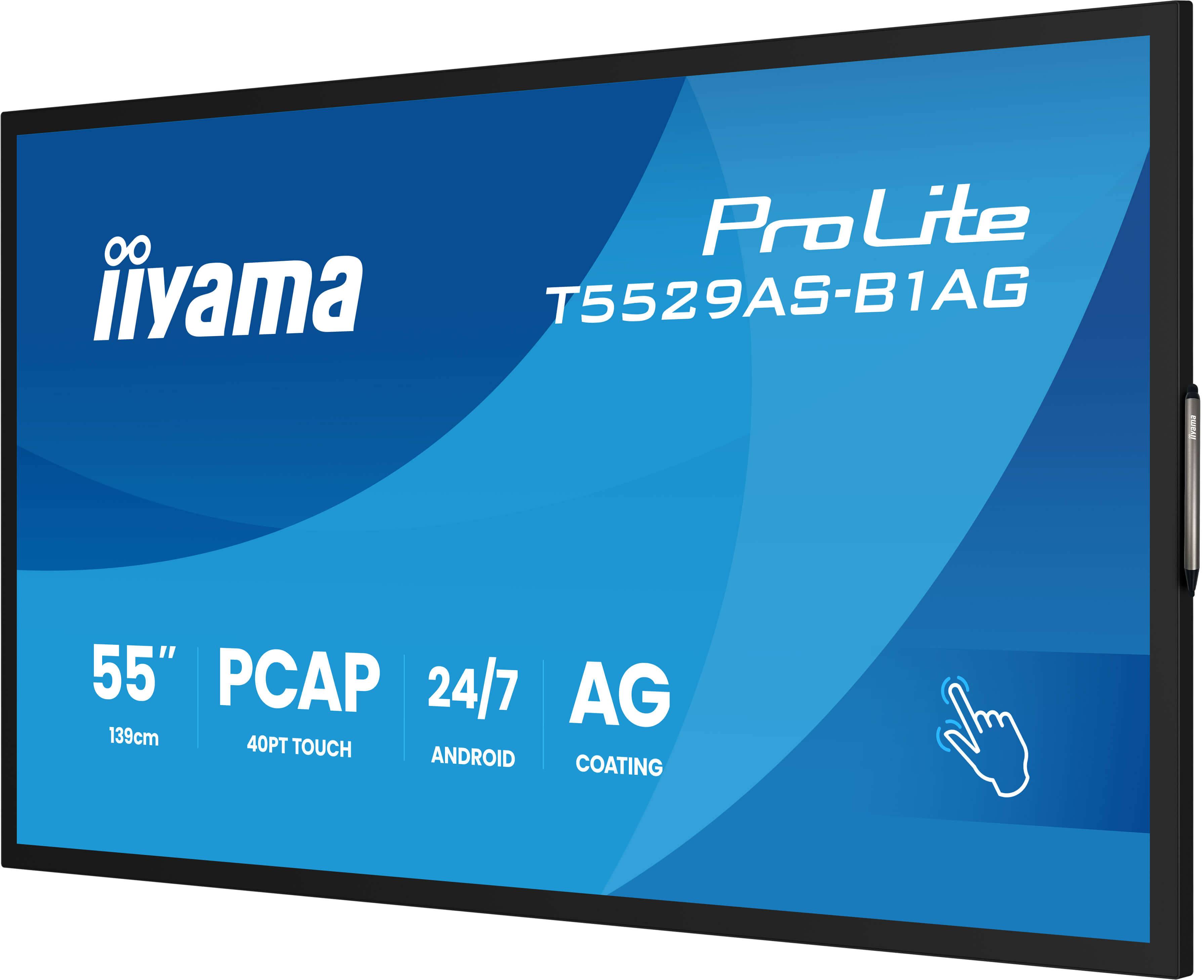 iiyama T5529AS-B1AG beeldkrant Interactief flatscreen 138,7 cm (54.6") LED Wifi 500 cd/m² 4K Ultra HD Zwart Touchscreen Type processor Android 24/7