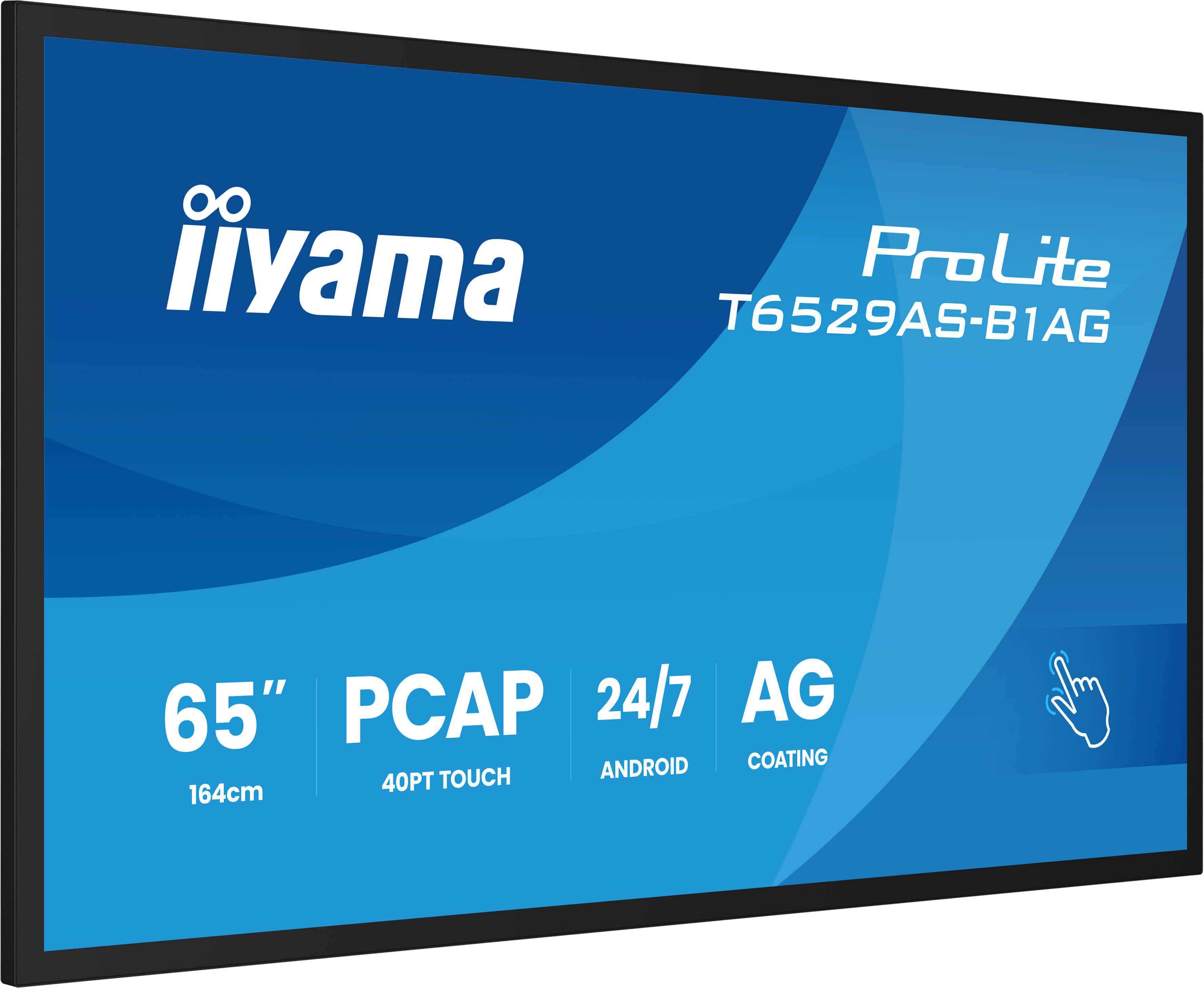iiyama T6529AS-B1AG beeldkrant Interactief flatscreen 163,8 cm (64.5") LED Wifi 500 cd/m² 4K Ultra HD Zwart Touchscreen Type processor Android 24/7