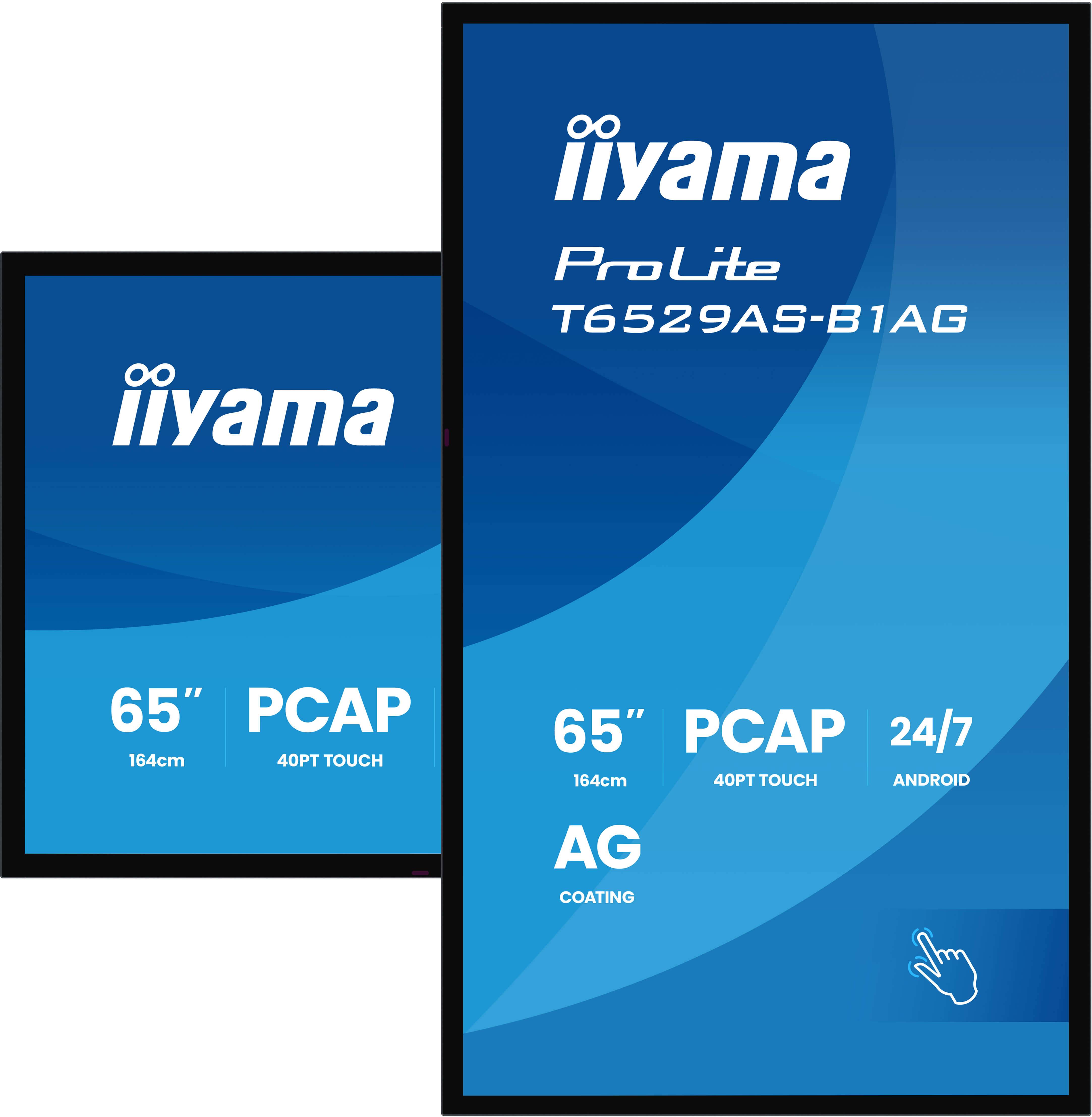 iiyama T6529AS-B1AG beeldkrant Interactief flatscreen 163,8 cm (64.5") LED Wifi 500 cd/m² 4K Ultra HD Zwart Touchscreen Type processor Android 24/7