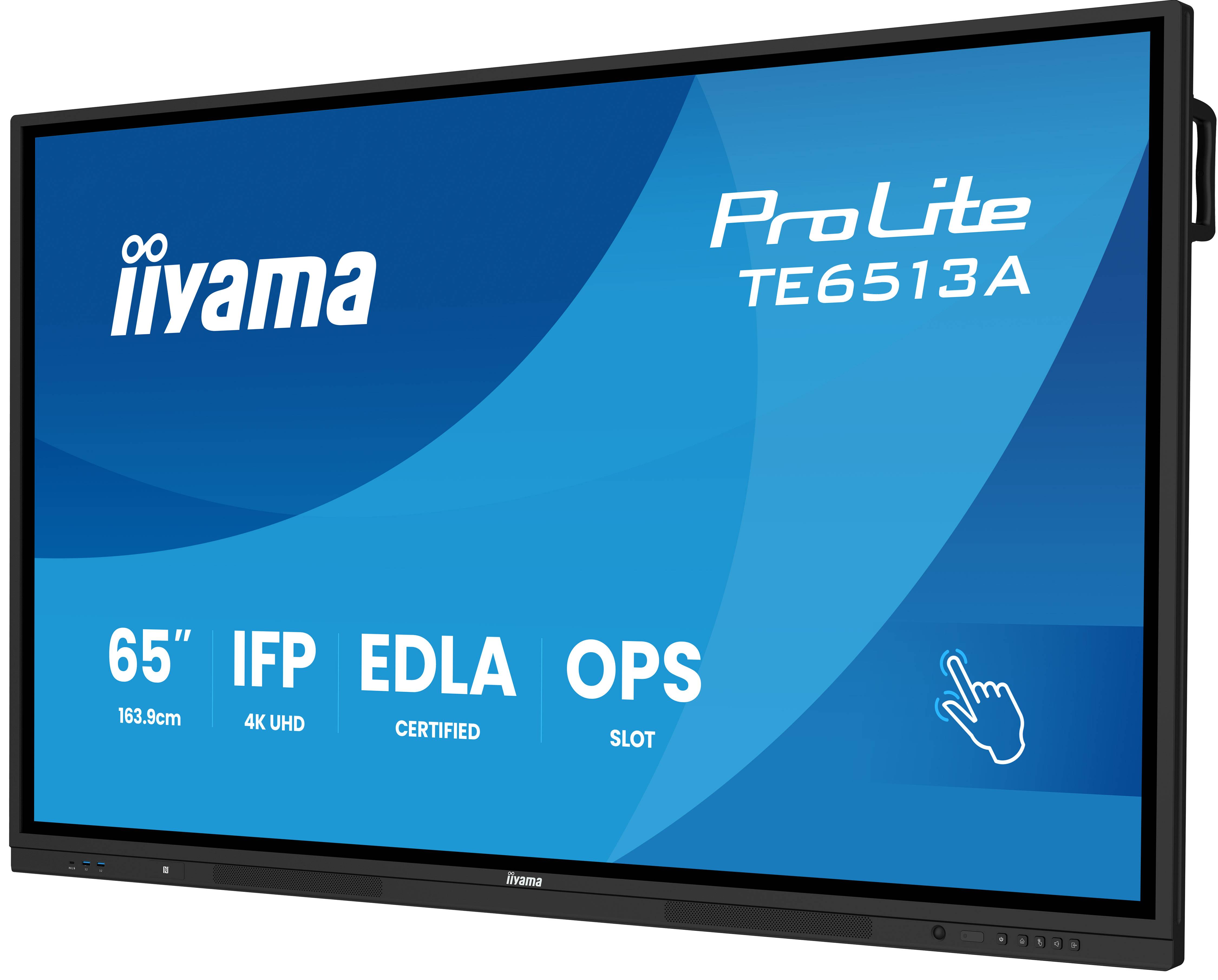 iiyama TE6513A-B2AG beeldkrant Interactief flatscreen 163,8 cm (64.5") Wifi 500 cd/m² 4K Ultra HD Zwart Touchscreen Type processor Android 24/7