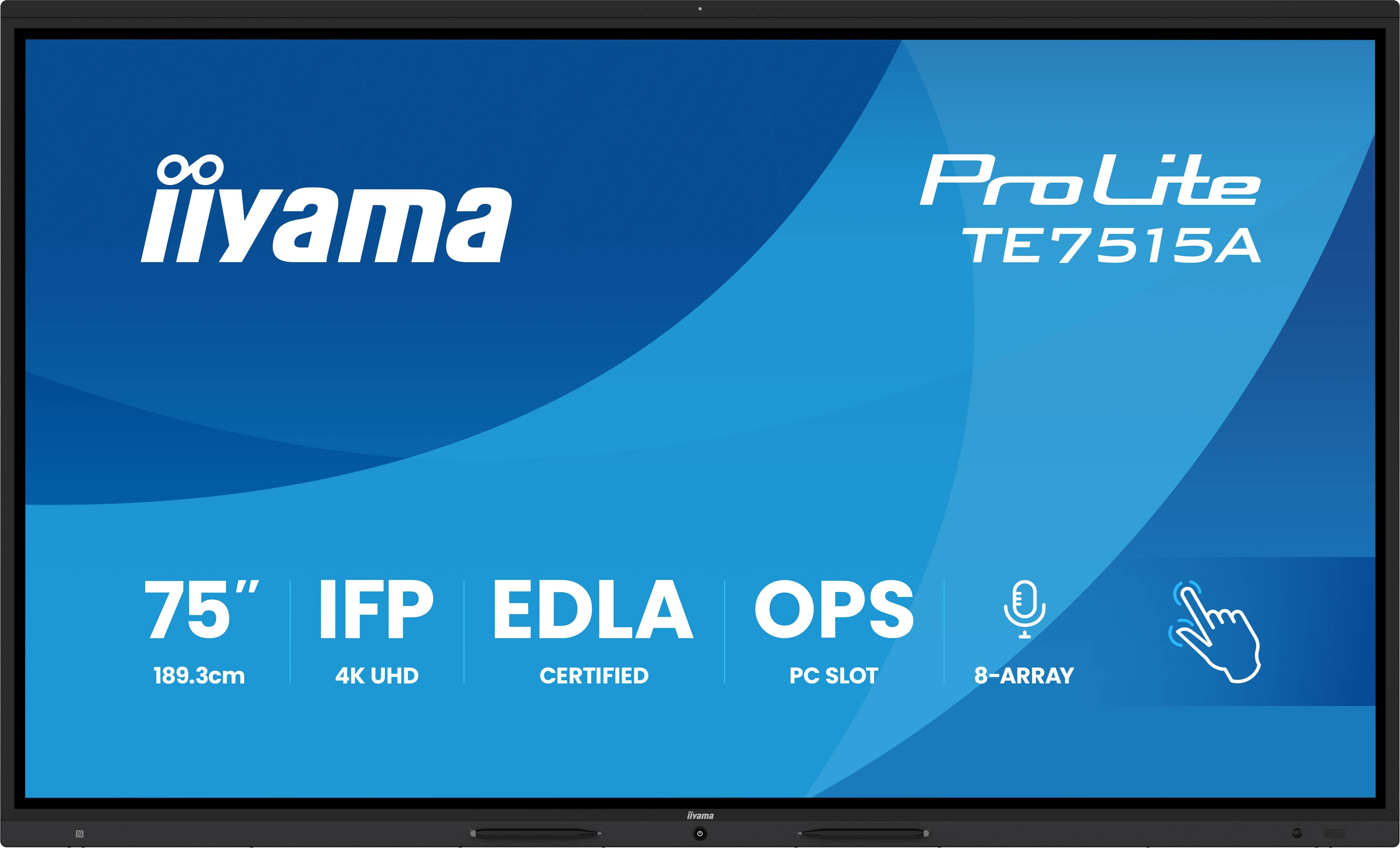 iiyama TE7515A-B1AG beeldkrant Digitale signage flatscreen 189,2 cm (74.5") Wifi 550 cd/m² 4K Ultra HD Zwart Touchscreen Type processor Android