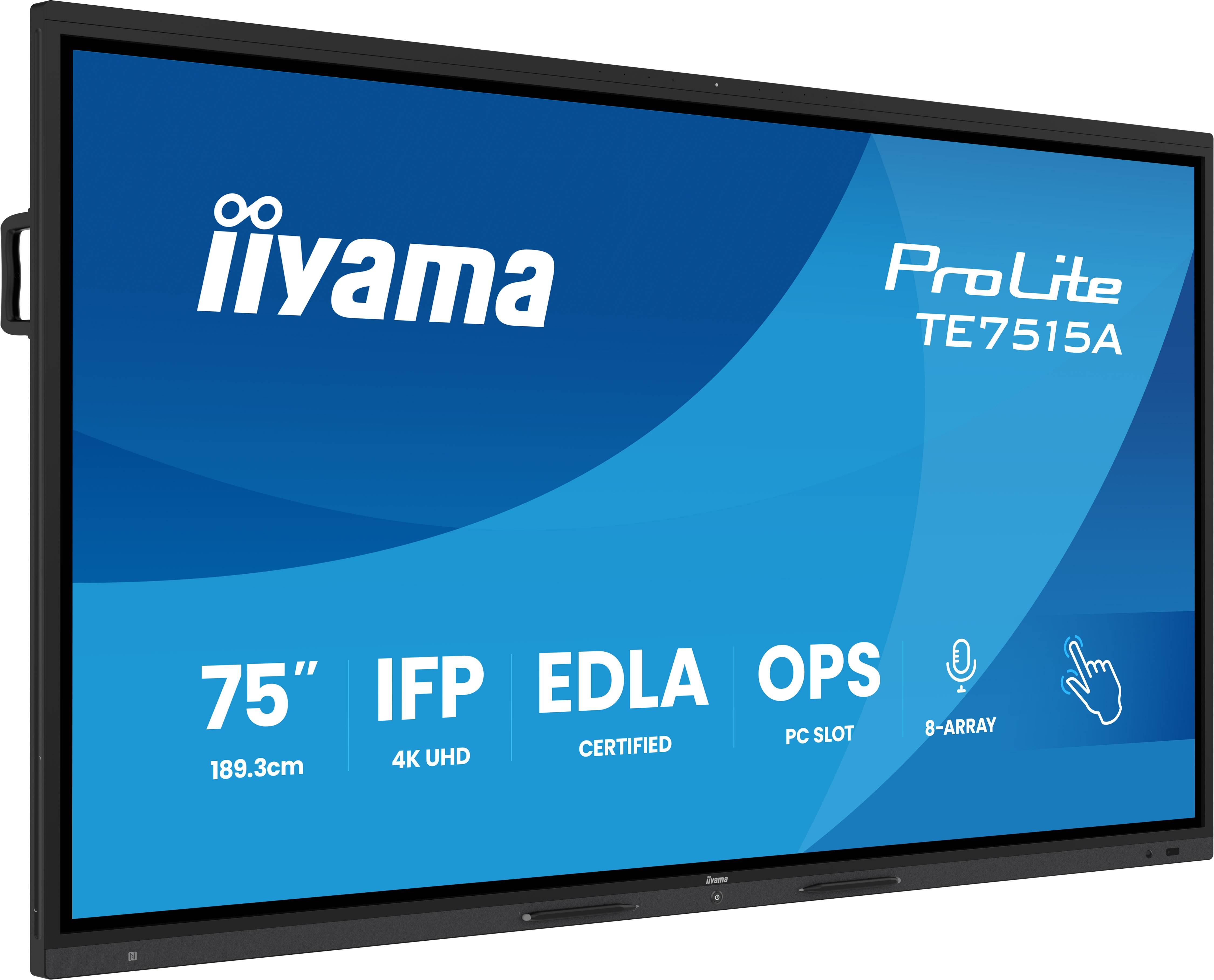 iiyama TE7515A-B2AG beeldkrant Interactief flatscreen 190,5 cm (75") Wifi 550 cd/m² 4K Ultra HD Zwart Touchscreen Type processor Android 24/7
