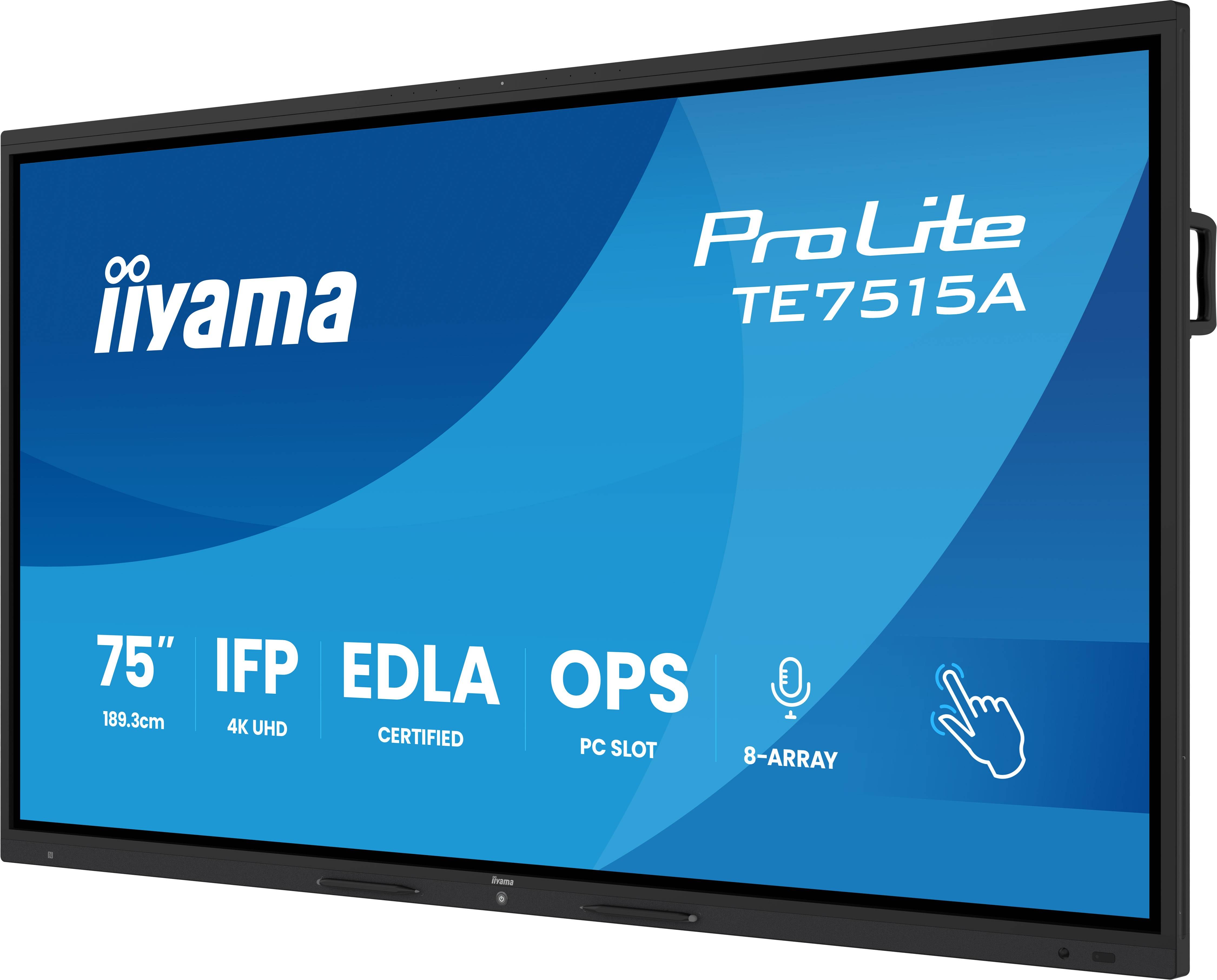 iiyama TE7515A-B2AG beeldkrant Interactief flatscreen 190,5 cm (75") Wifi 550 cd/m² 4K Ultra HD Zwart Touchscreen Type processor Android 24/7