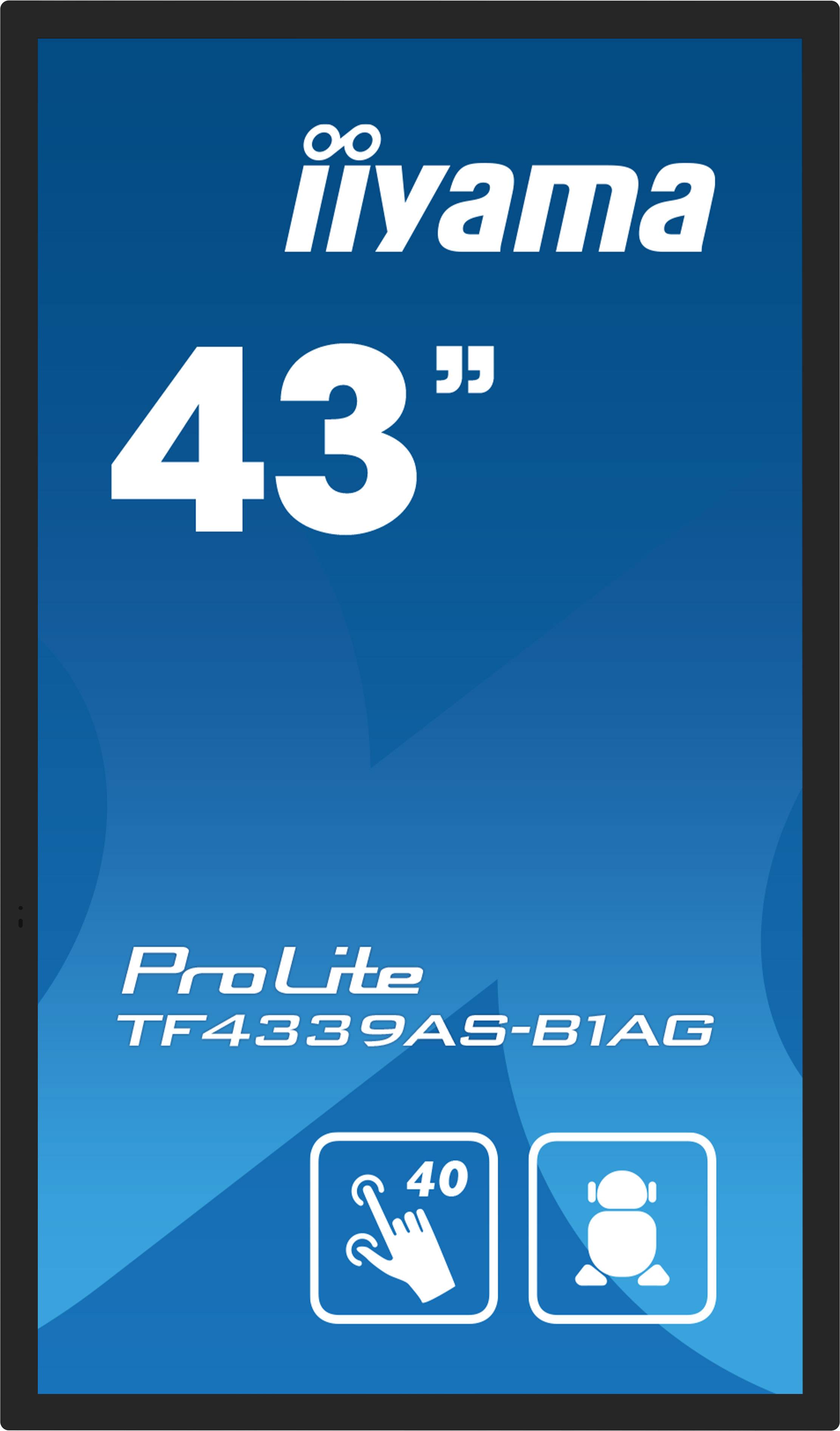 iiyama TF4339AS-B1AG beeldkrant Digitale signage flatscreen 108 cm (42.5") LED 500 cd/m² 4K Ultra HD Zwart Touchscreen Type processor Android 24/7