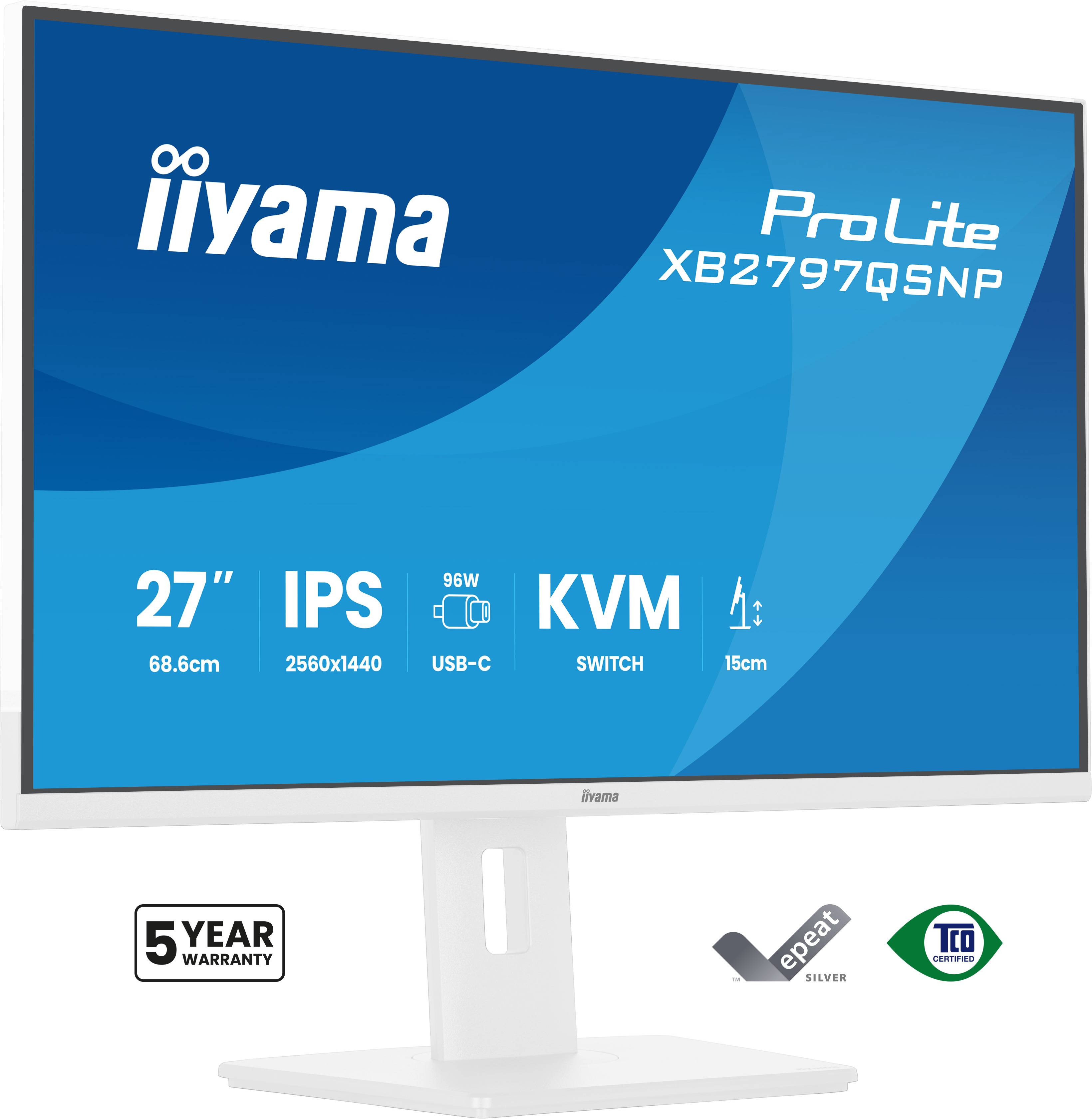 iiyama ProLite XB2797QSNP-W1 27" IPS LCD computer monitor 68,6 cm (27") 2560 x 1440 Pixels Quad HD Wit