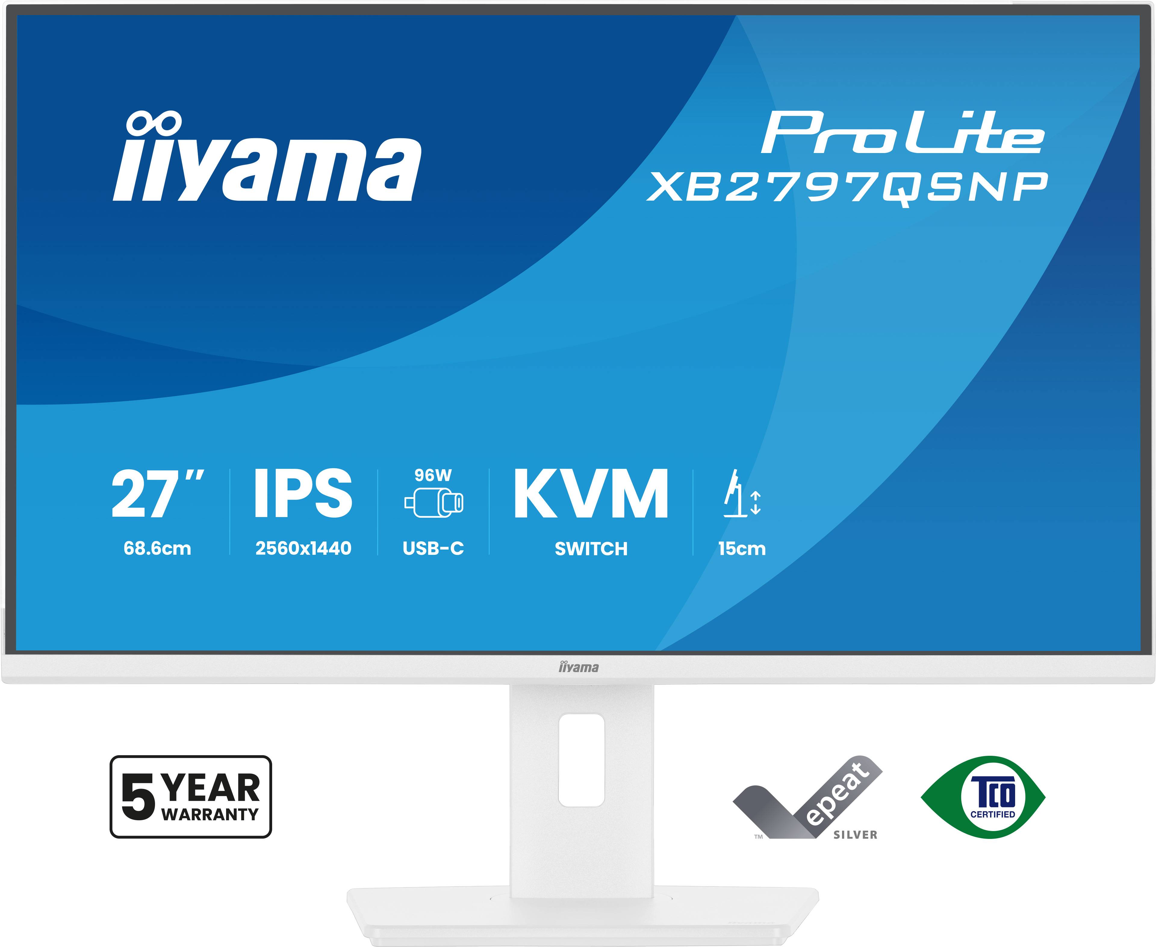 iiyama ProLite XB2797QSNP-W1 27" IPS LCD computer monitor 68,6 cm (27") 2560 x 1440 Pixels Quad HD Wit
