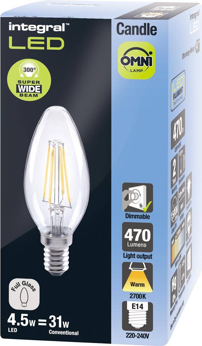 Integral Candle LED lamp E14, dimbaar, 2.700 K, 4,5 W, 470 lumen