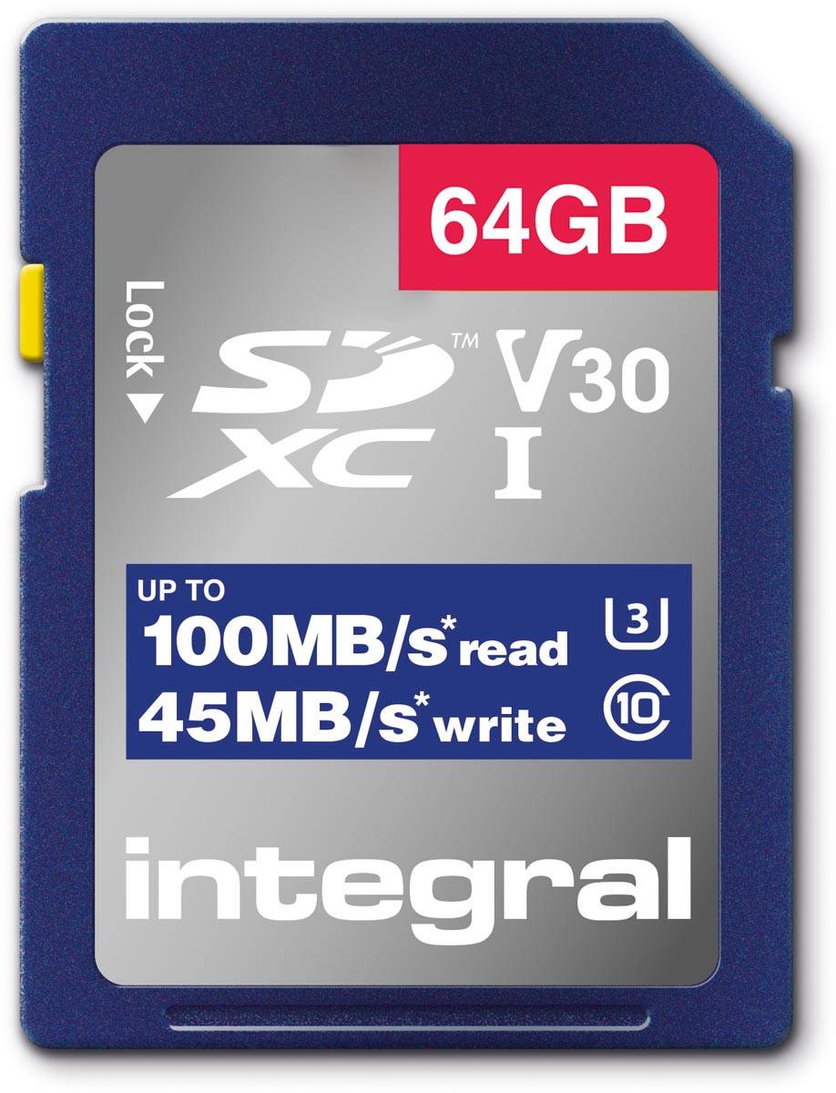 Integral geheugenkaart SDXC V30,  64 GB