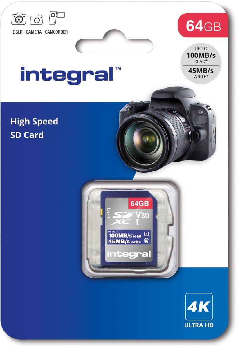 Integral geheugenkaart SDXC V30,  64 GB