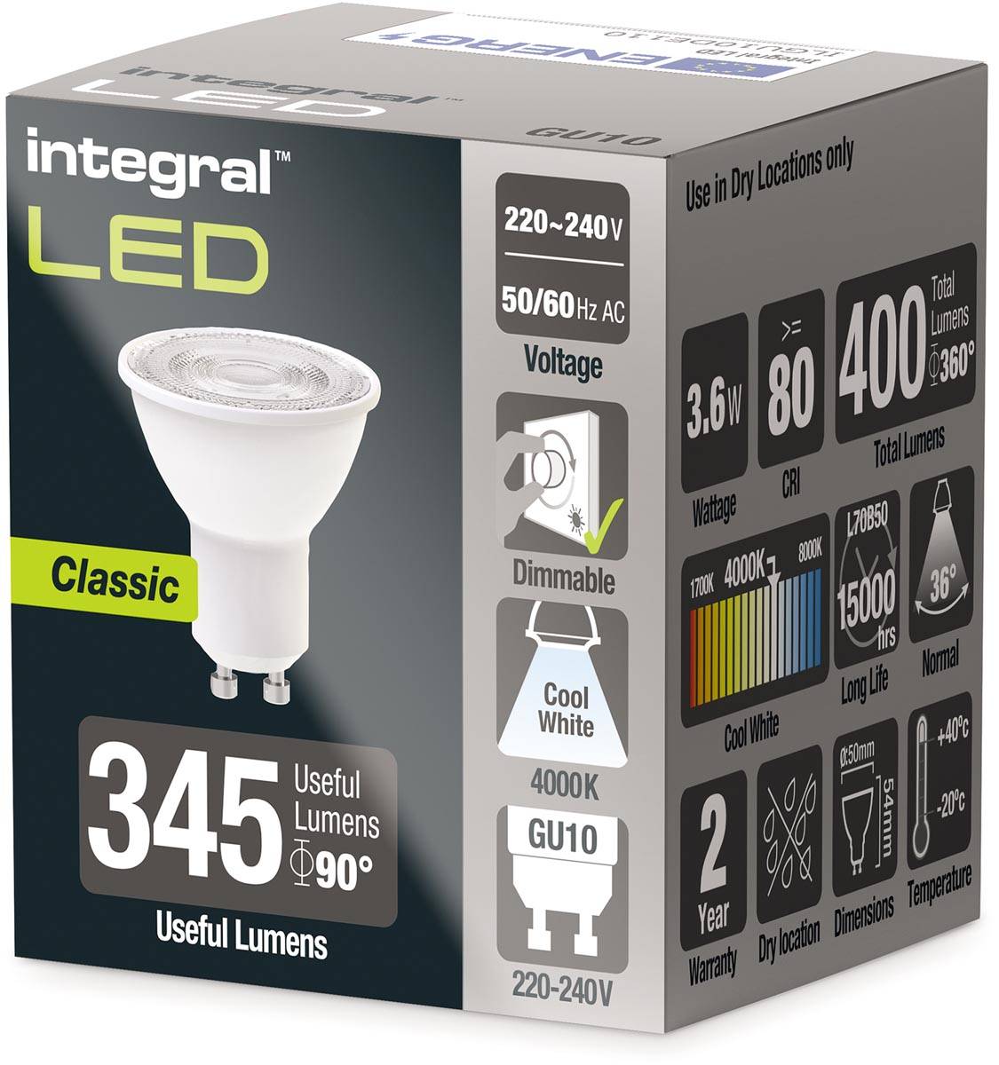 Integral LED spot GU10, dimbaar, 4.000 K, 3,6 W, 400 lumen