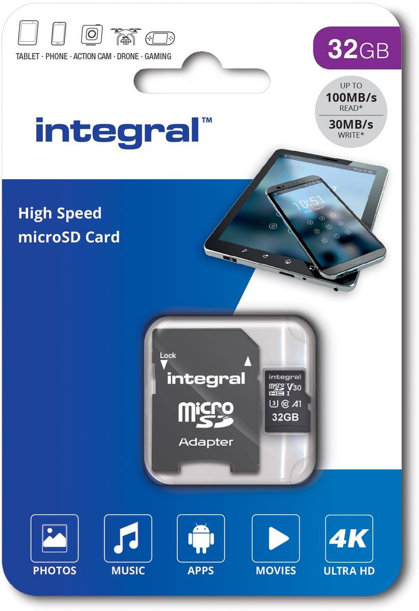Integral microSDXC geheugenkaart V30, 32 GB