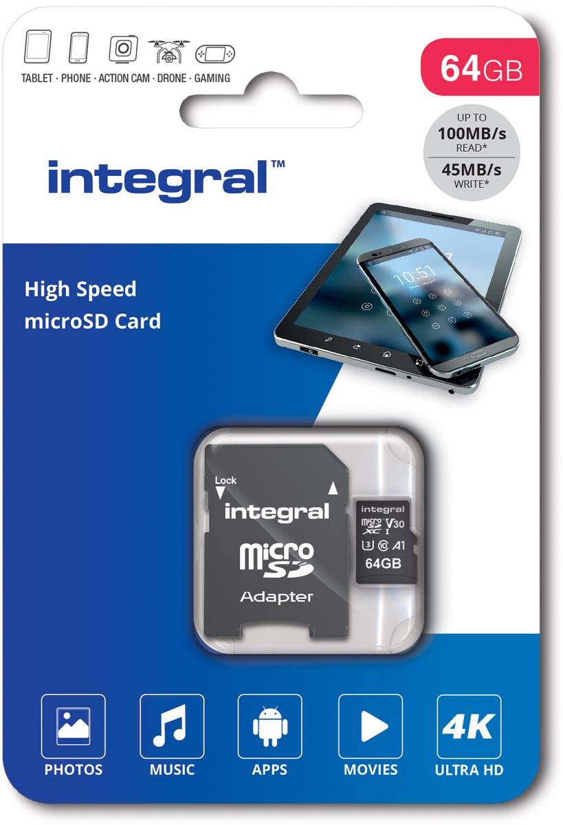 Integral microSDXC geheugenkaart V30, 64 GB