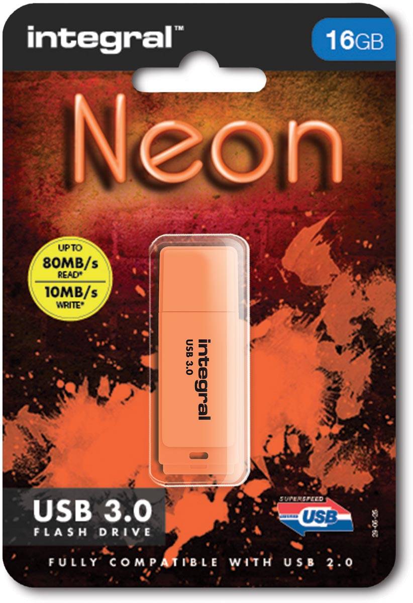 Integral Neon USB 3.0 stick, 16 GB, oranje