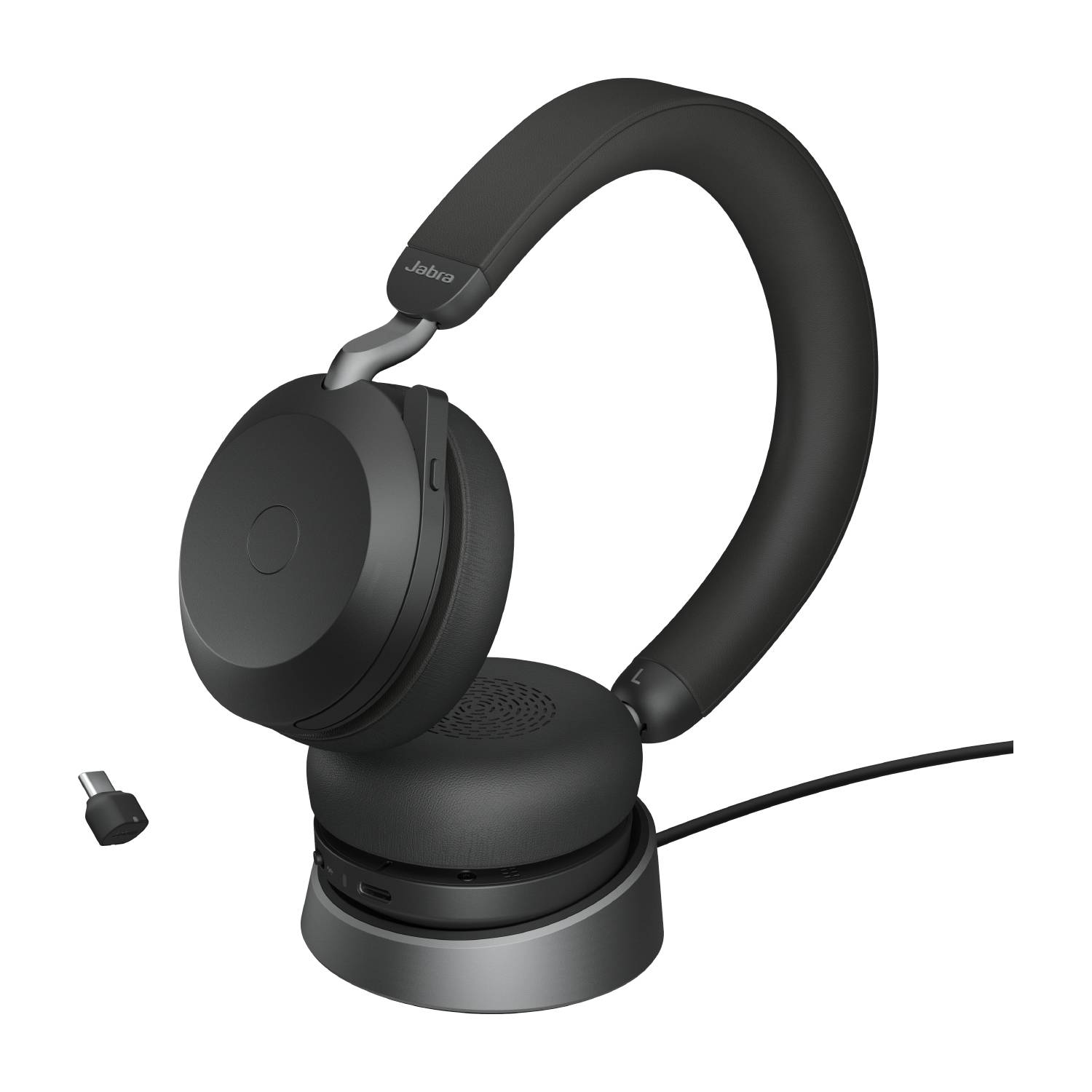 Jabra Evolve2 75 Headset Bedraad en draadloos Hoofdband Oproepen/muziek USB Type-C Bluetooth Oplaadhouder Zwart