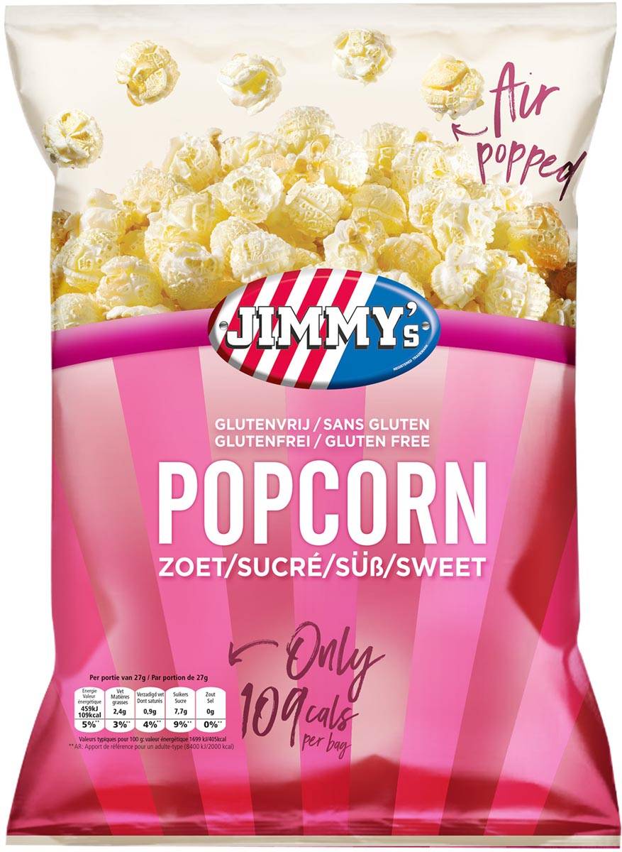 Jimmy's Popcorn, zoet, zak van 27 g