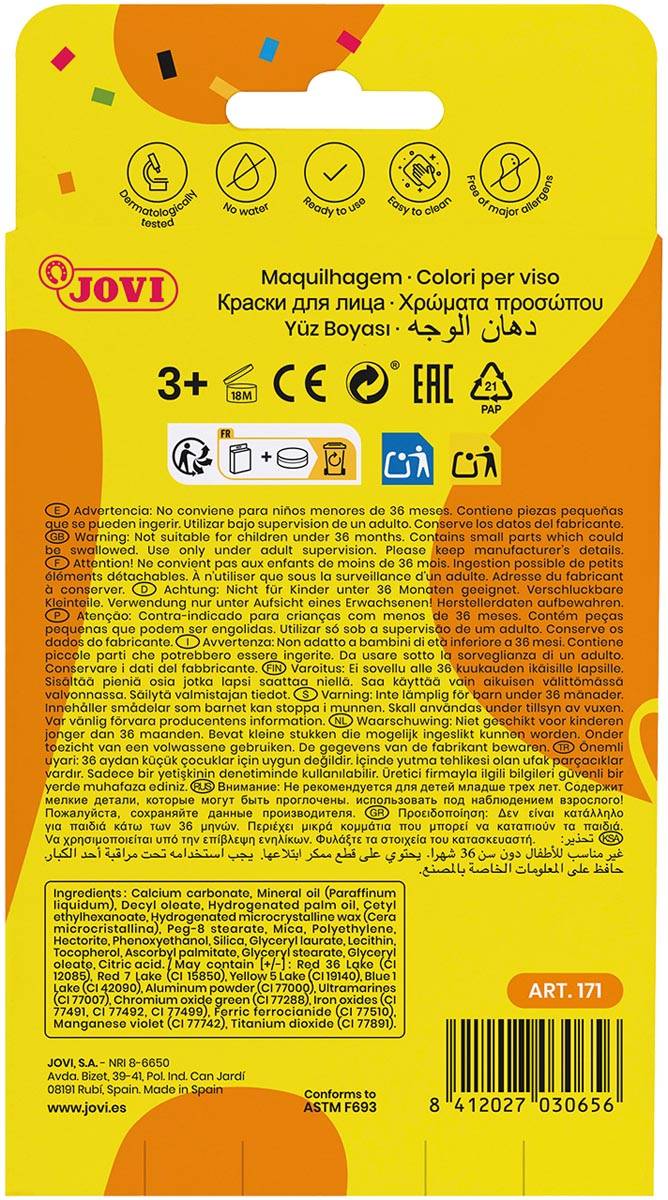 Jovi maquillage Face Paint, kartonnen etui van 6 kleuren