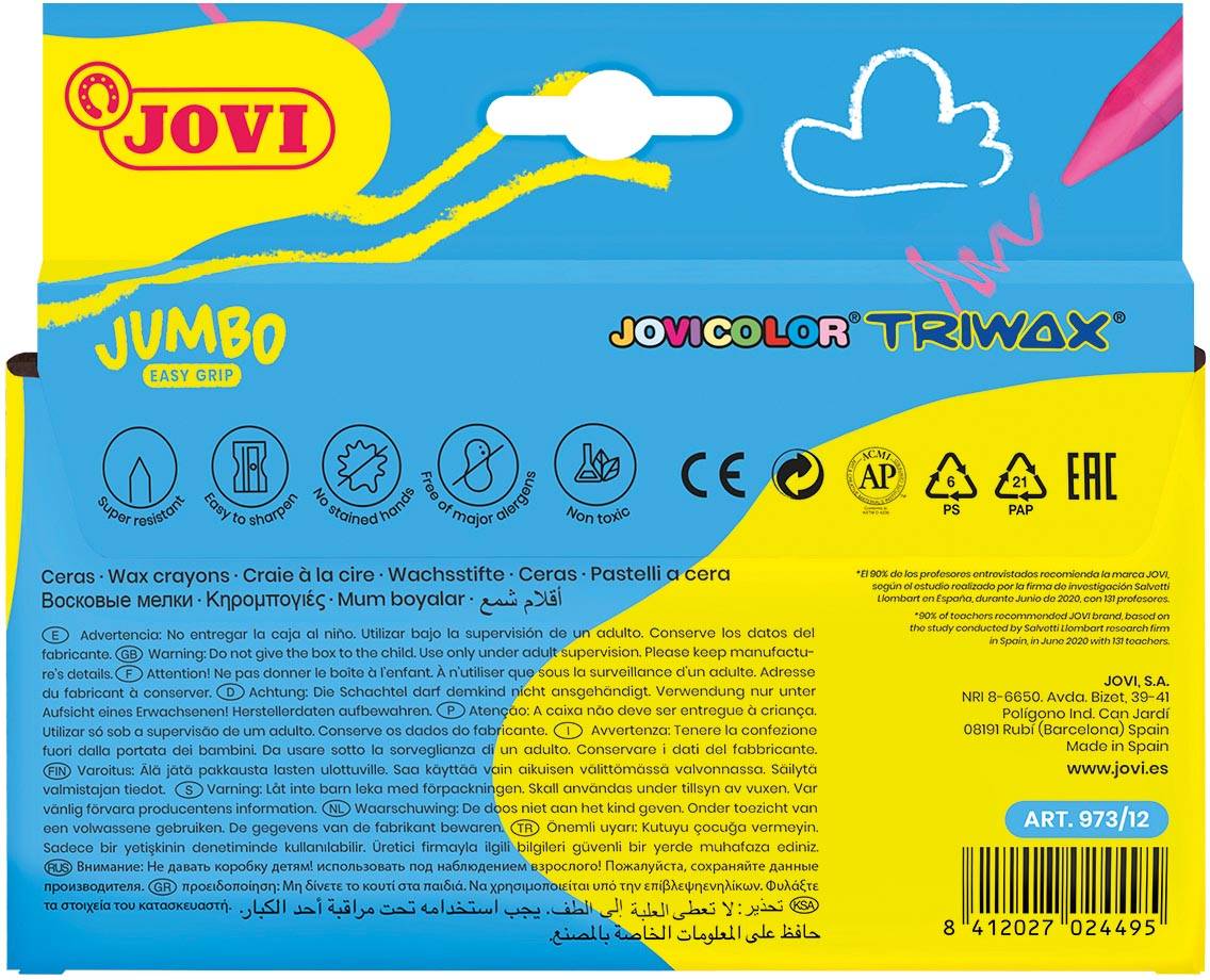 Jovi waskrijt Triwax Jumbo Easy Grip 12 stuks
