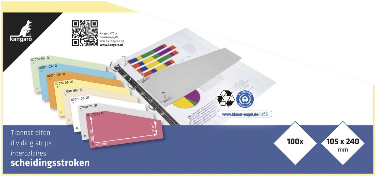 Kangaro trapezium verdeelstroken, pak van 100 stuks, geel