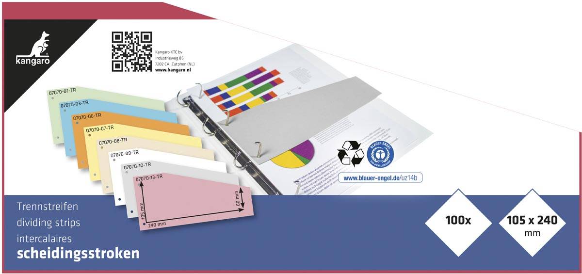 Kangaro trapezium verdeelstroken, pak van 100 stuks, rood