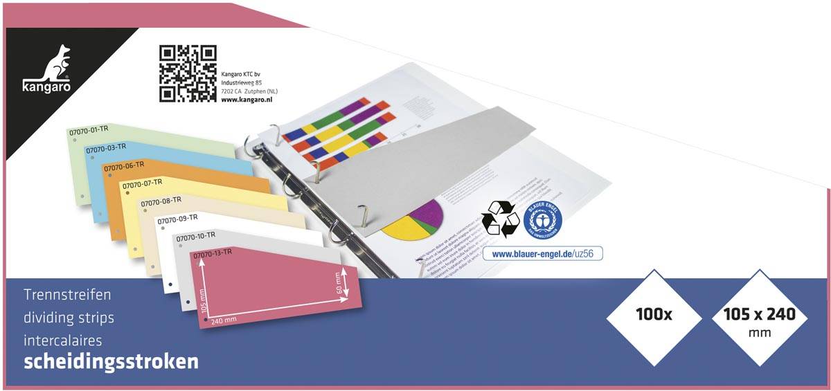 Kangaro trapezium verdeelstroken, pak van 100 stuks, roze