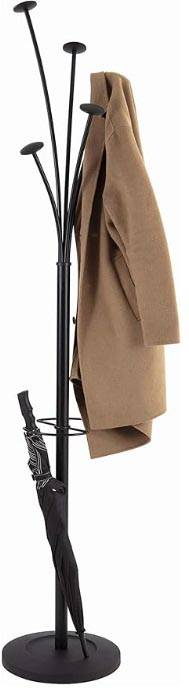Kapstok met parapluhouder, 5 haken, zwart