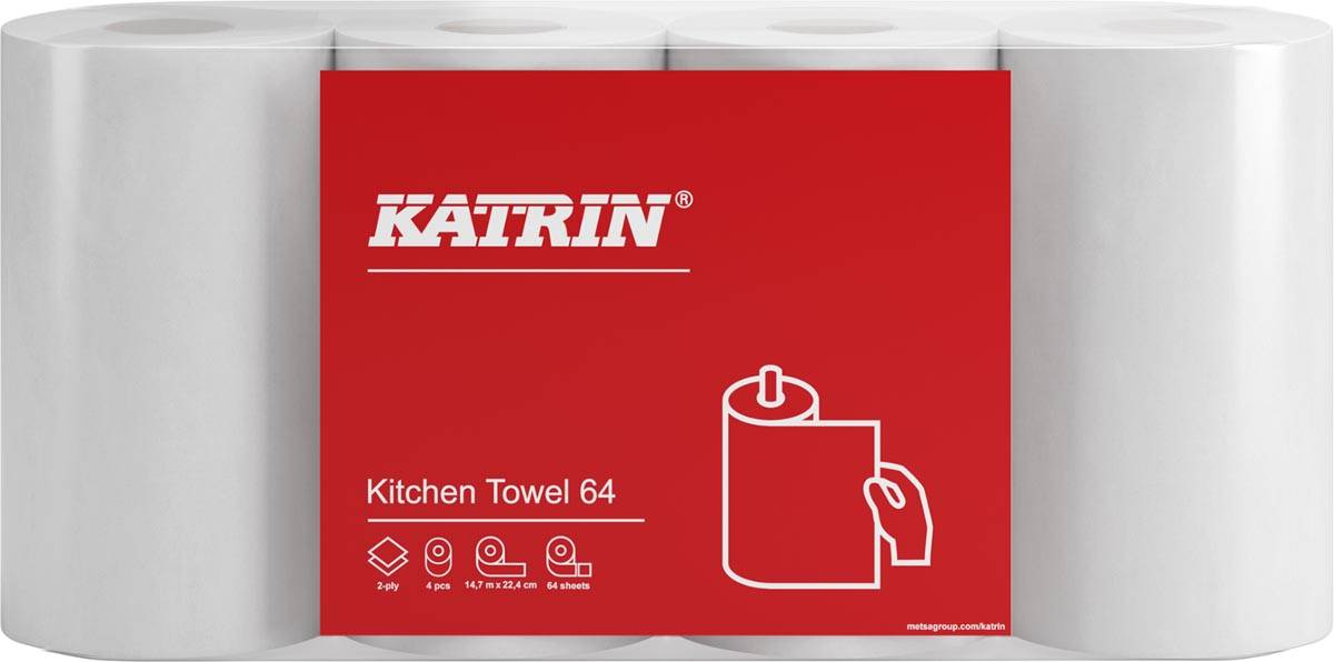 Katrin keukenpapier, 2-laags, 64 vel per rol, pak van 4 rollen