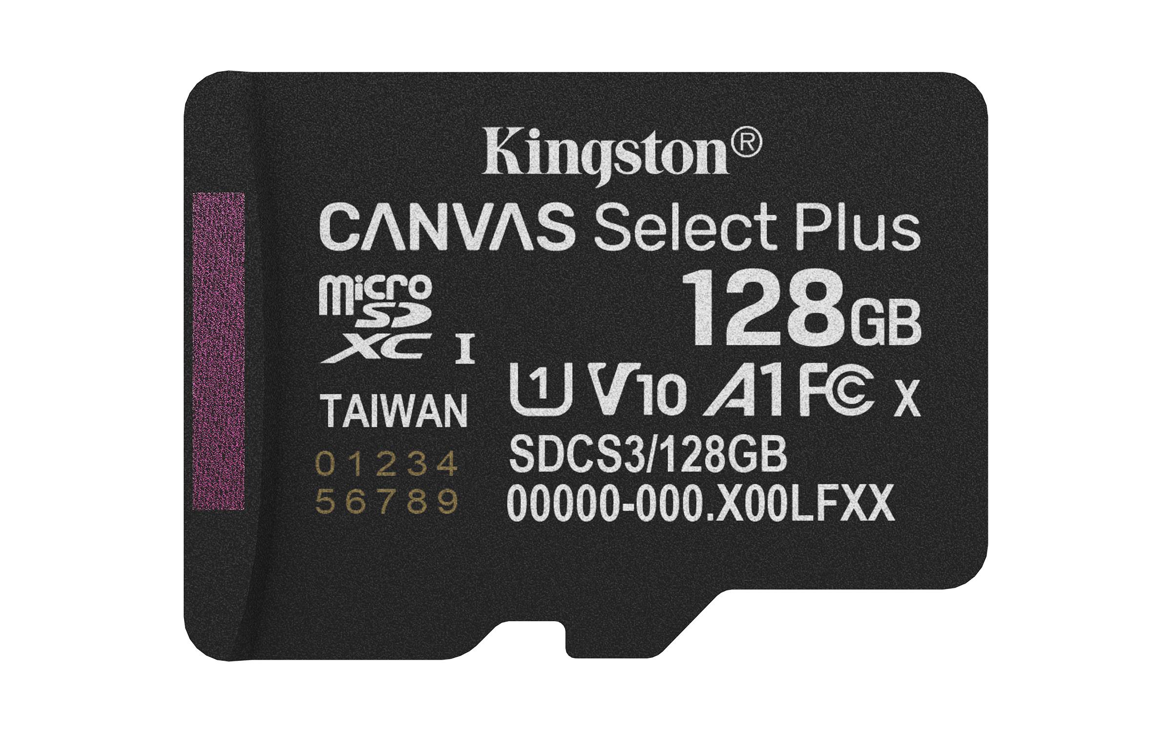 Kingston Technology 128GB microSDXC Canvas Select Plus Gen3 150MB/s A1 kaart + adapter