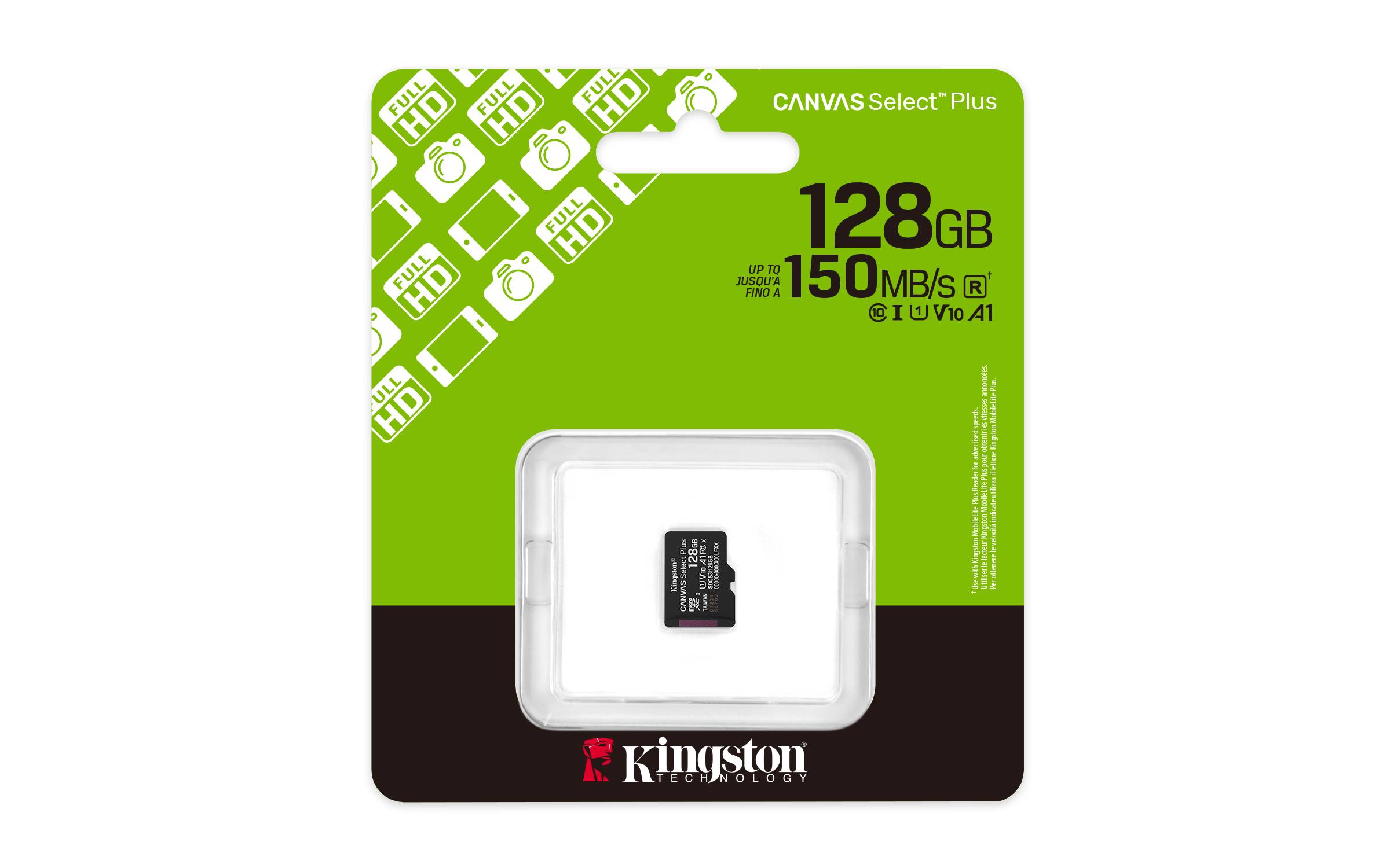 Kingston Technology 128GB micSDXC Canvas Select Plus Gen3 150R A1 enkel pakket zonder ADP