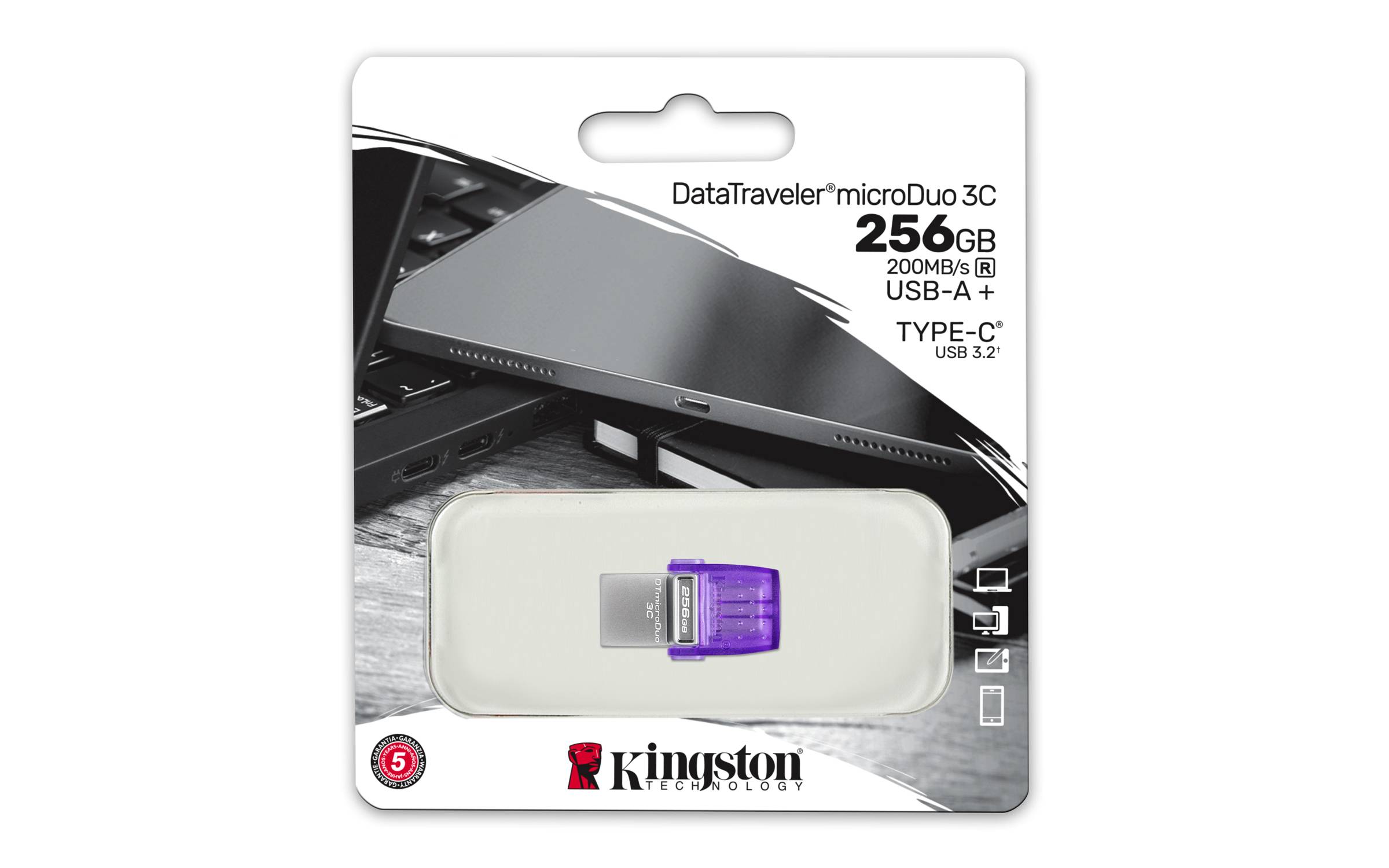 Kingston Technology DataTraveler 256GB microDuo 3C 200 MB/s dubbele USB-A + USB-C