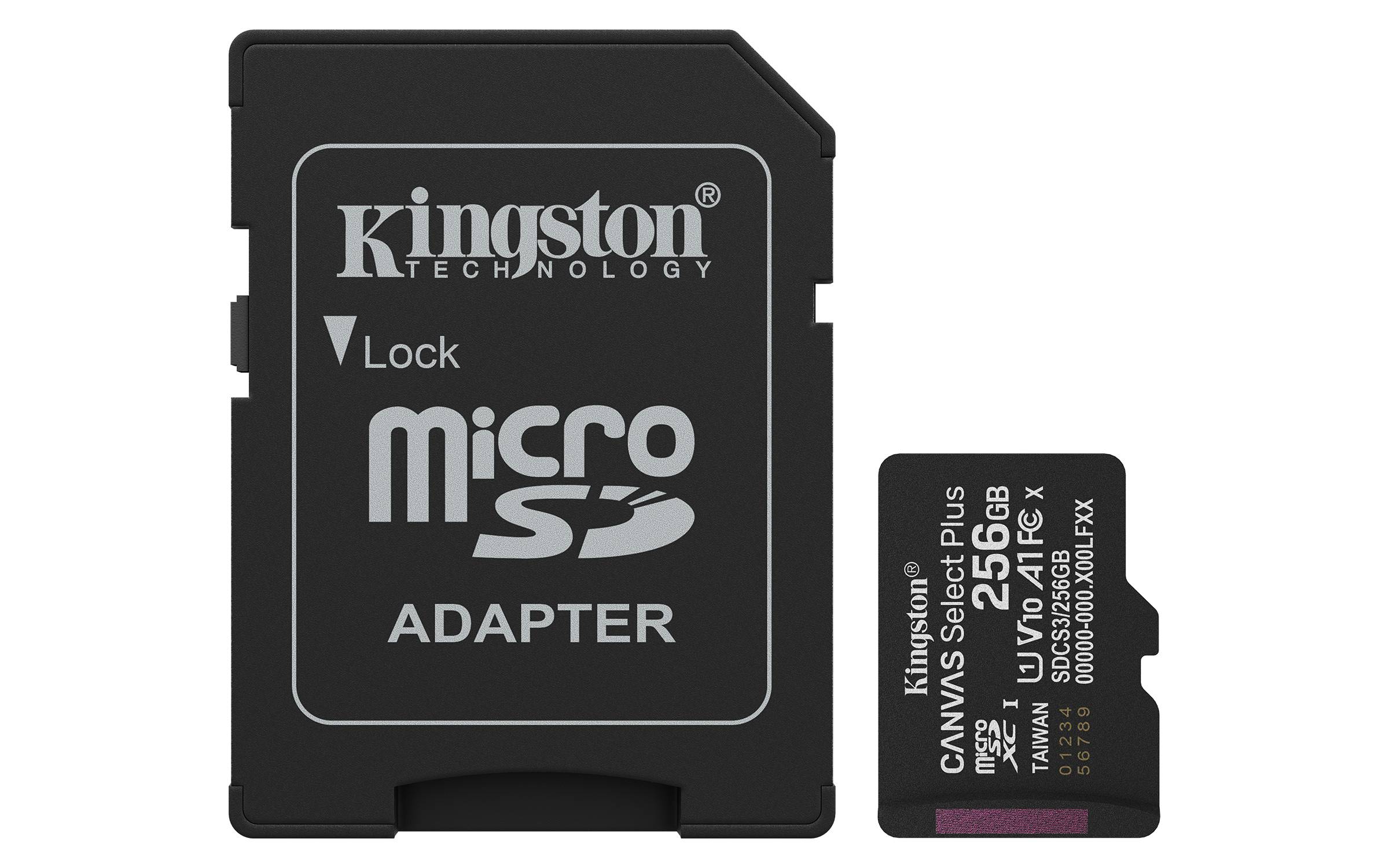 Kingston Technology 256GB microSDXC Canvas Select Plus Gen3 150MB/s A1 kaart + adapter
