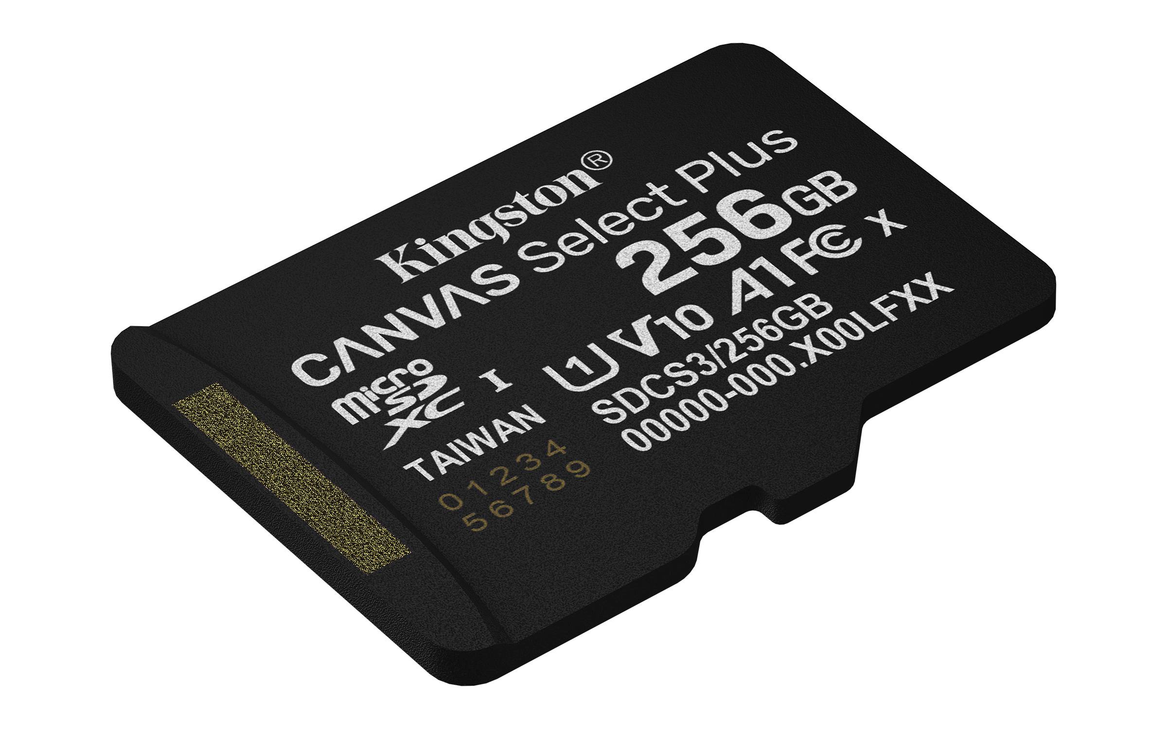 Kingston Technology 256GB microSDXC Canvas Select Plus Gen3 150MB/s A1 kaart + adapter