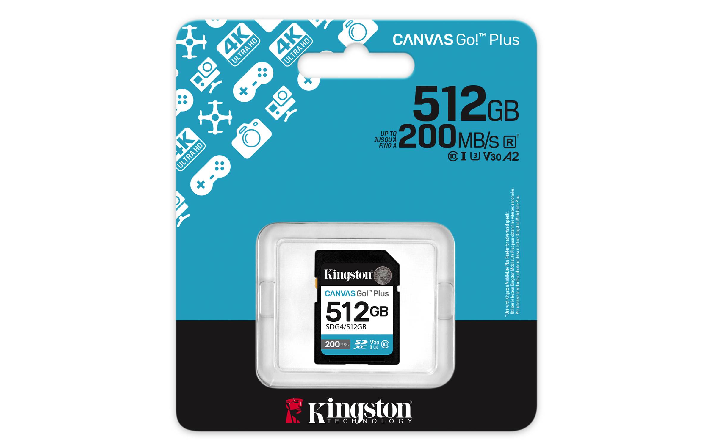 Kingston Technology Canvas Go! Plus 512GB SDXC Canvas Go Plus Gen4 200MB/s C10 UHS-I U3 V30