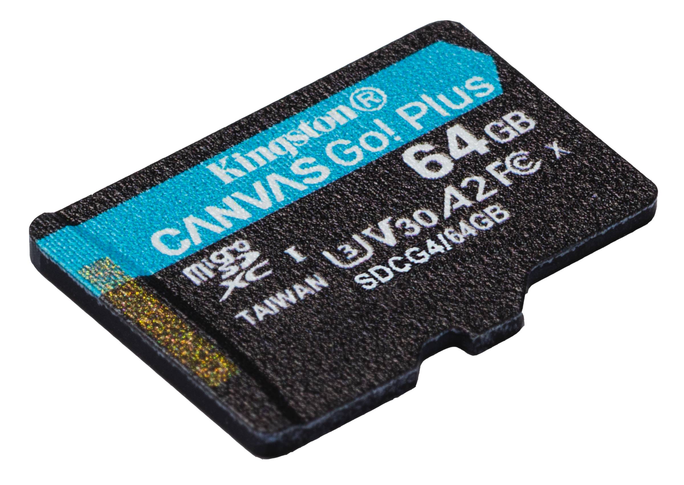 Kingston Technology 64GB microSDXC Canvas Go! Plus Gen4 200R A2 U3 enkel pakket zonder adapter