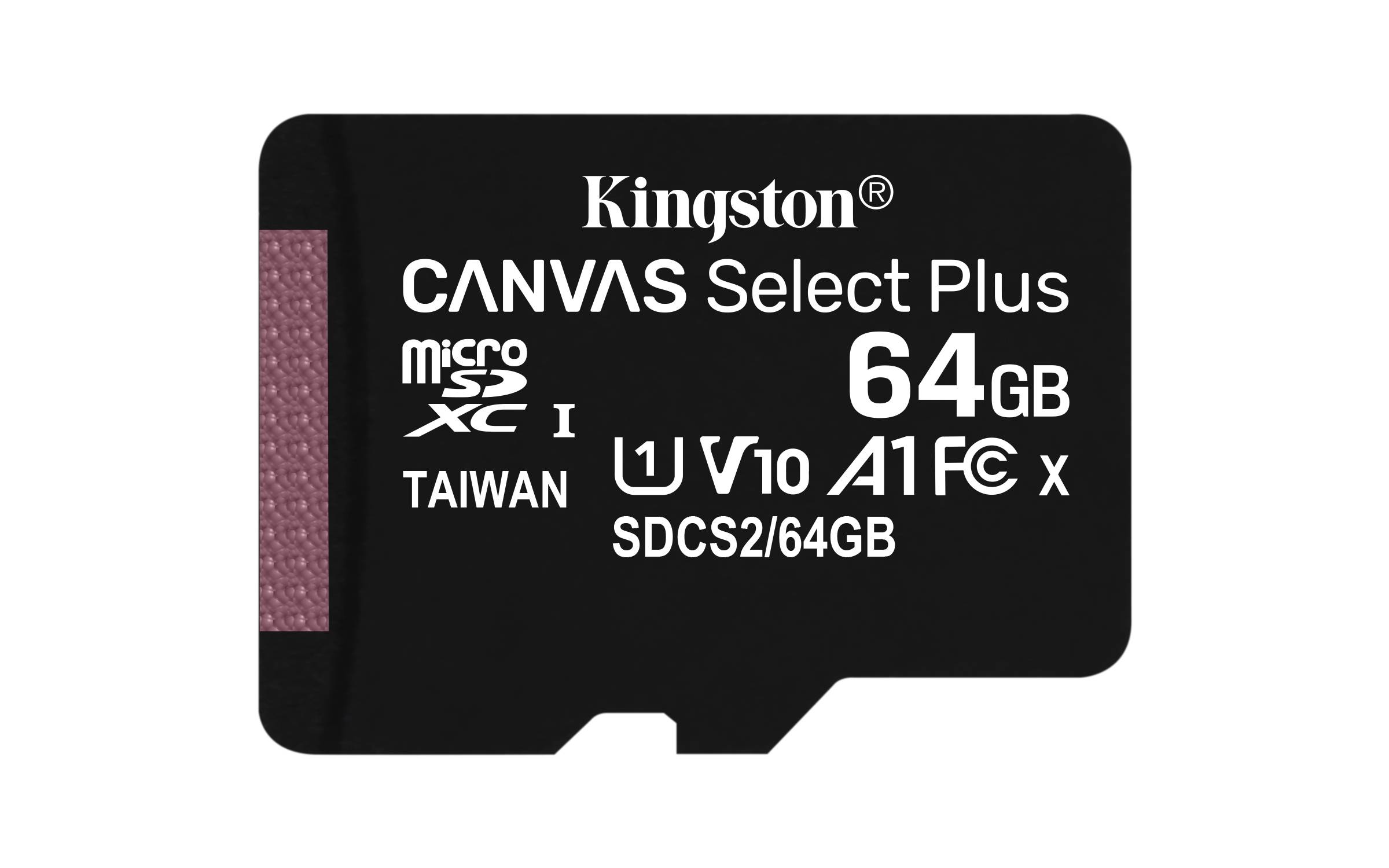 Kingston Technology Canvas Select 64GB micSDXC Plus 100R A1 C10 kaart + ADP