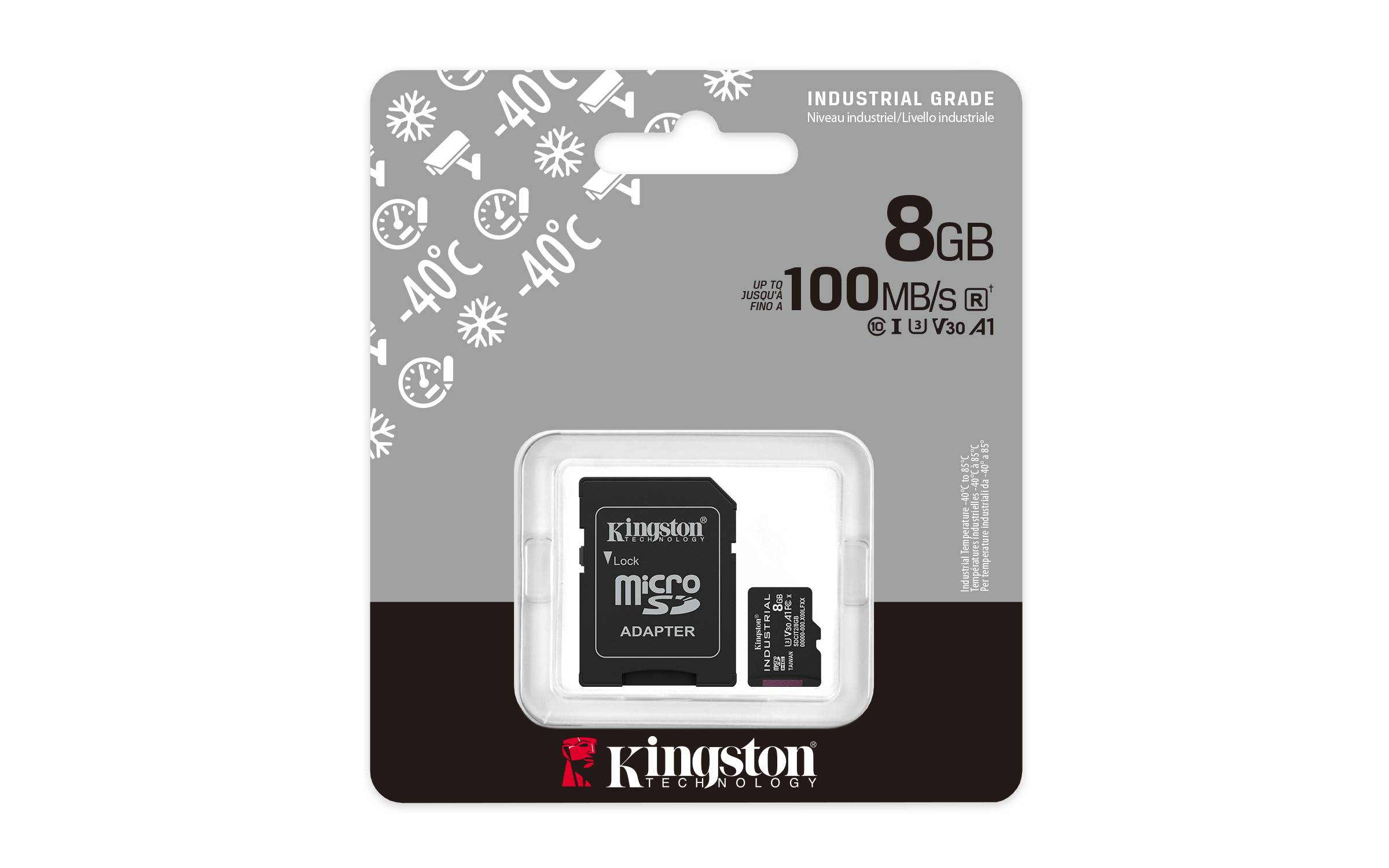 Kingston Technology 8GB microSDHC Industrial C10 A1 pSLC-kaart + SD-adapter