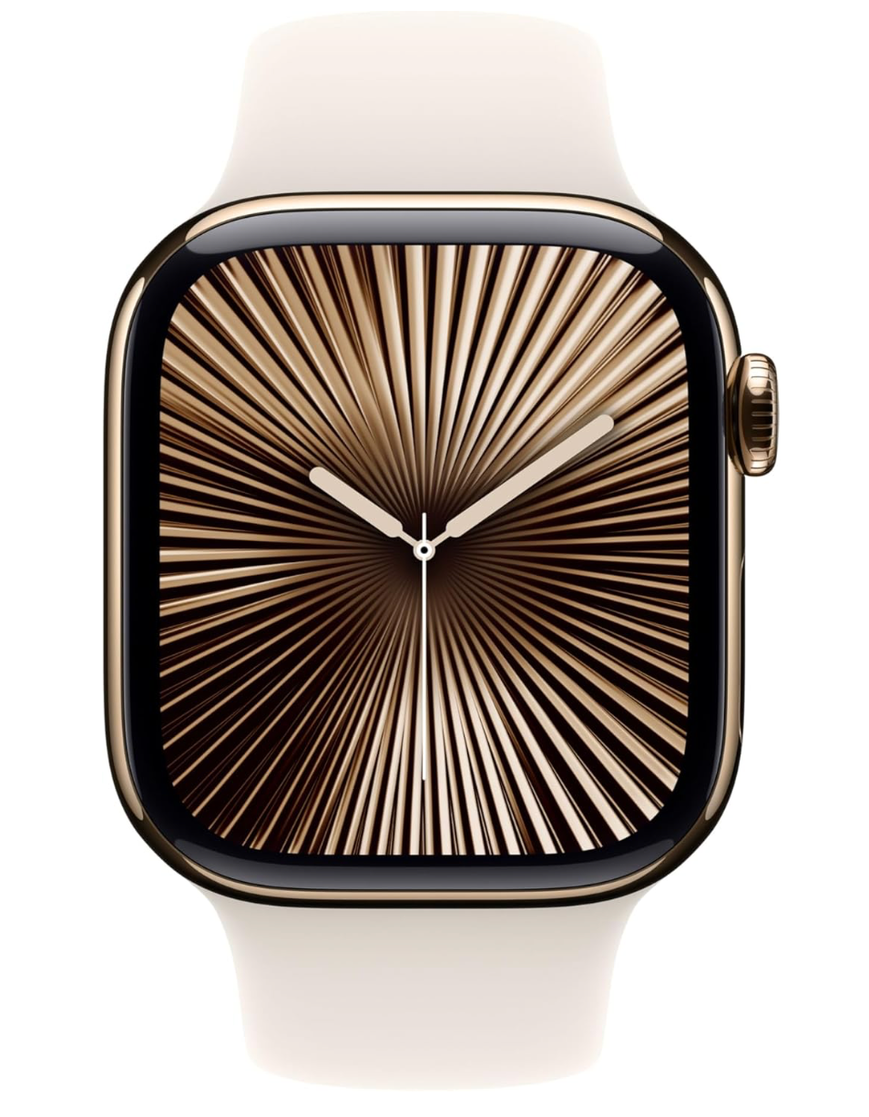 Apple Watch Series 10, 42mm, GPS + Cellular, Titanium, Sportbandje M/L, Zilver (Beige)